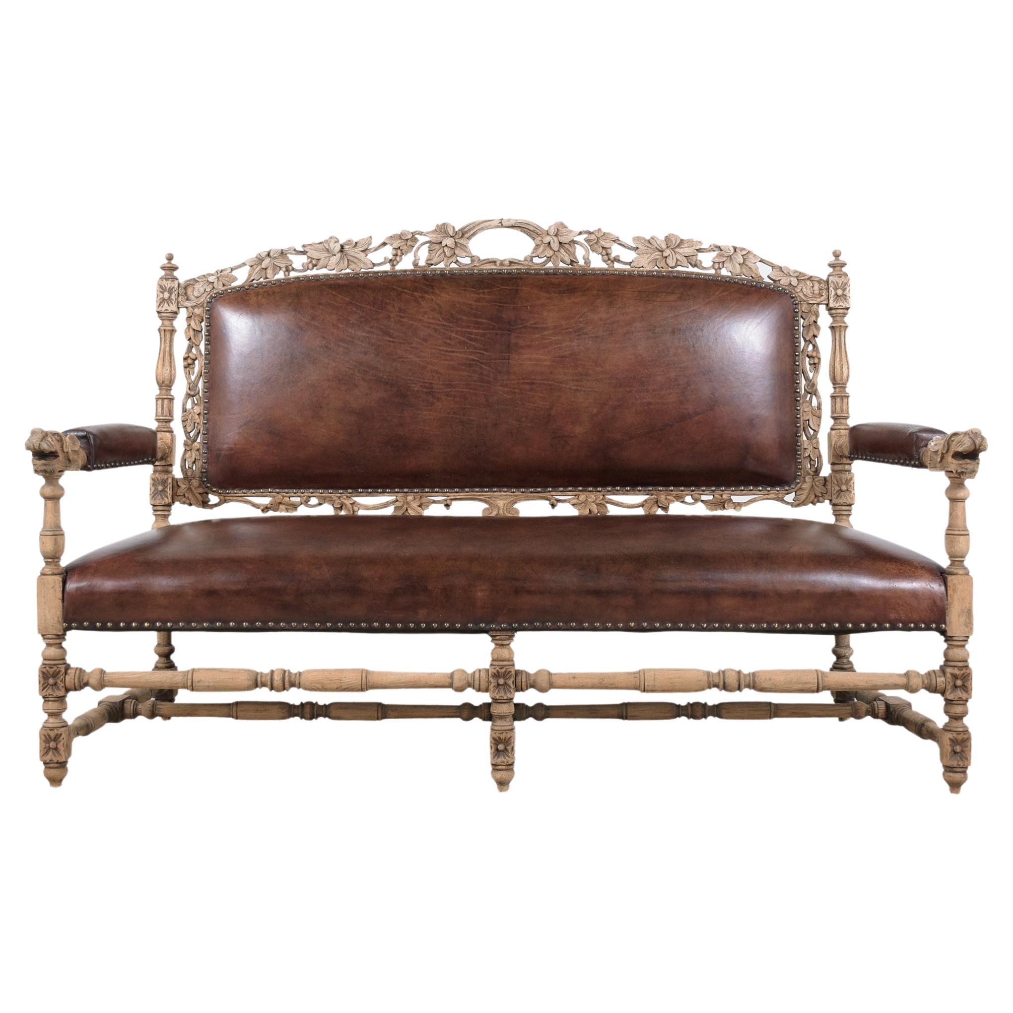 Antique French Hand Carved Oak Sofa