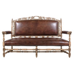 Antique French Hand Carved Oak Sofa