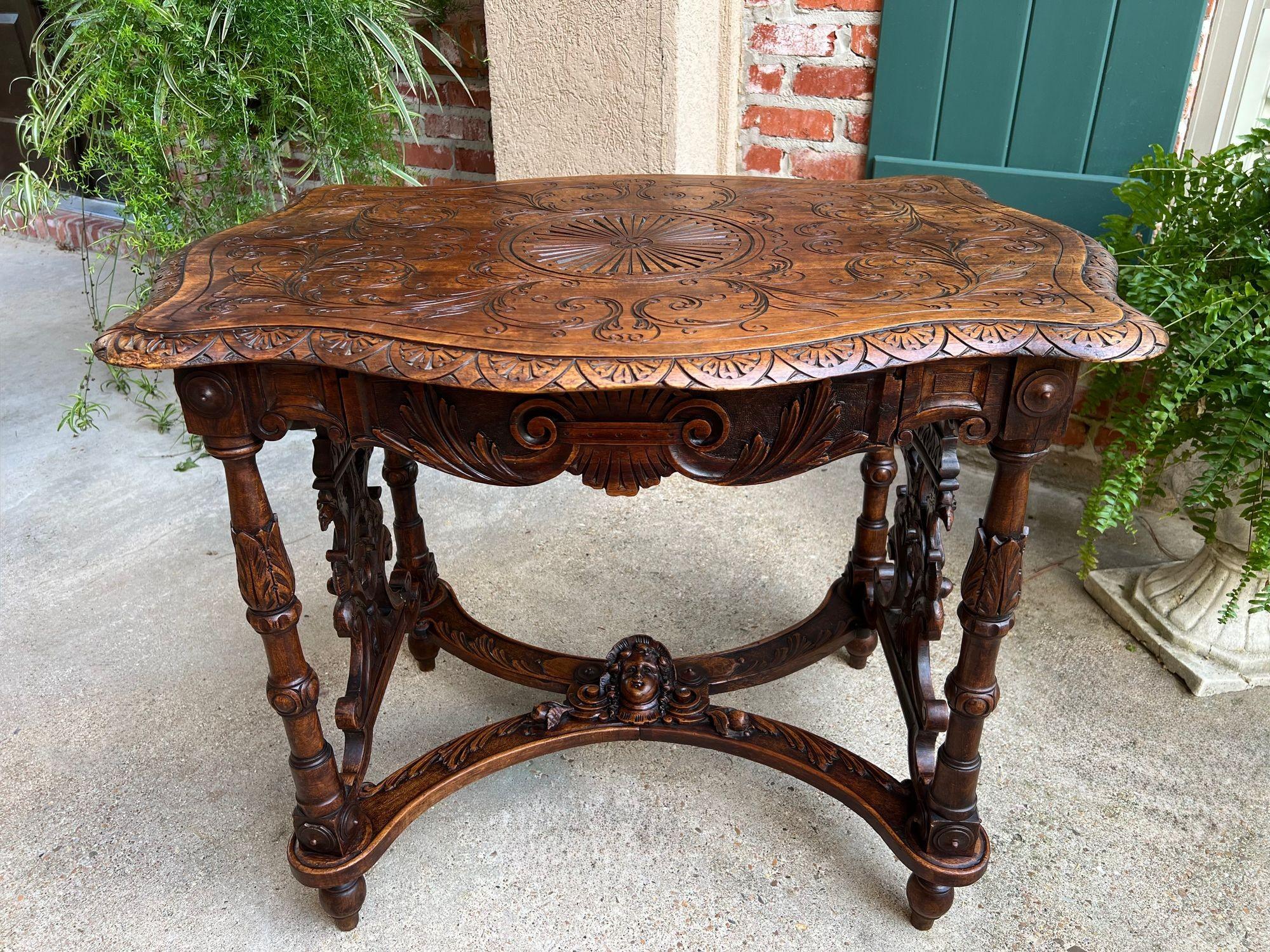 Antique French Sofa Hall Tisch geschnitzt Oak Renaissance Revival Cherub End Tabelle im Angebot 5