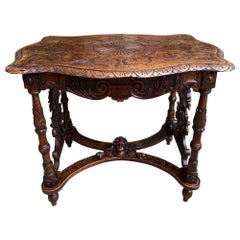 Antique French Sofa Hall Table Chêne sculpté Renaissance Revival Cherub End Table