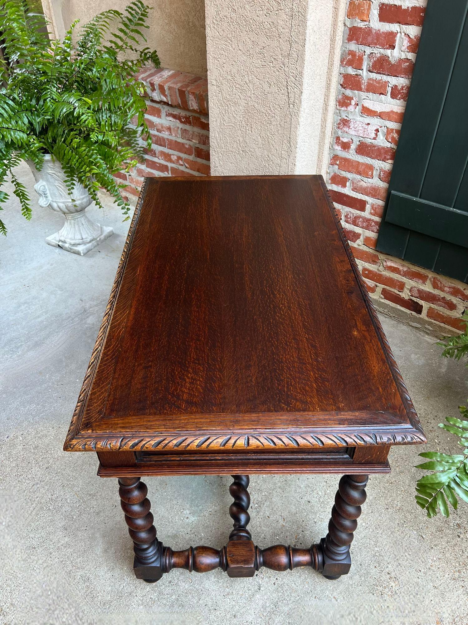 Antique French Sofa Table Writing Desk Barley Twist Carved Oak Renaissance 5