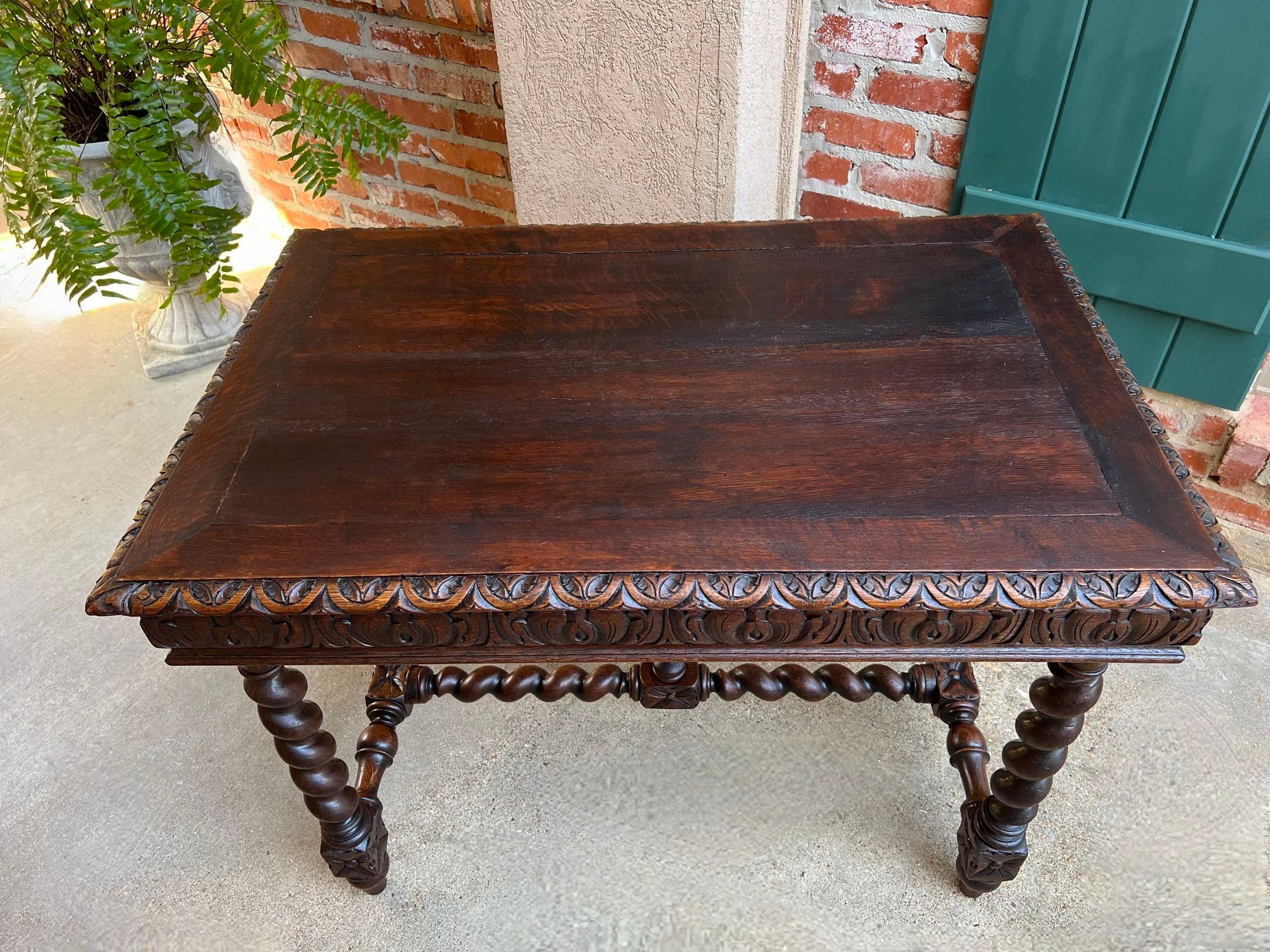 Antique French Sofa Table Writing Desk Barley Twist Carved Oak Renaissance 4