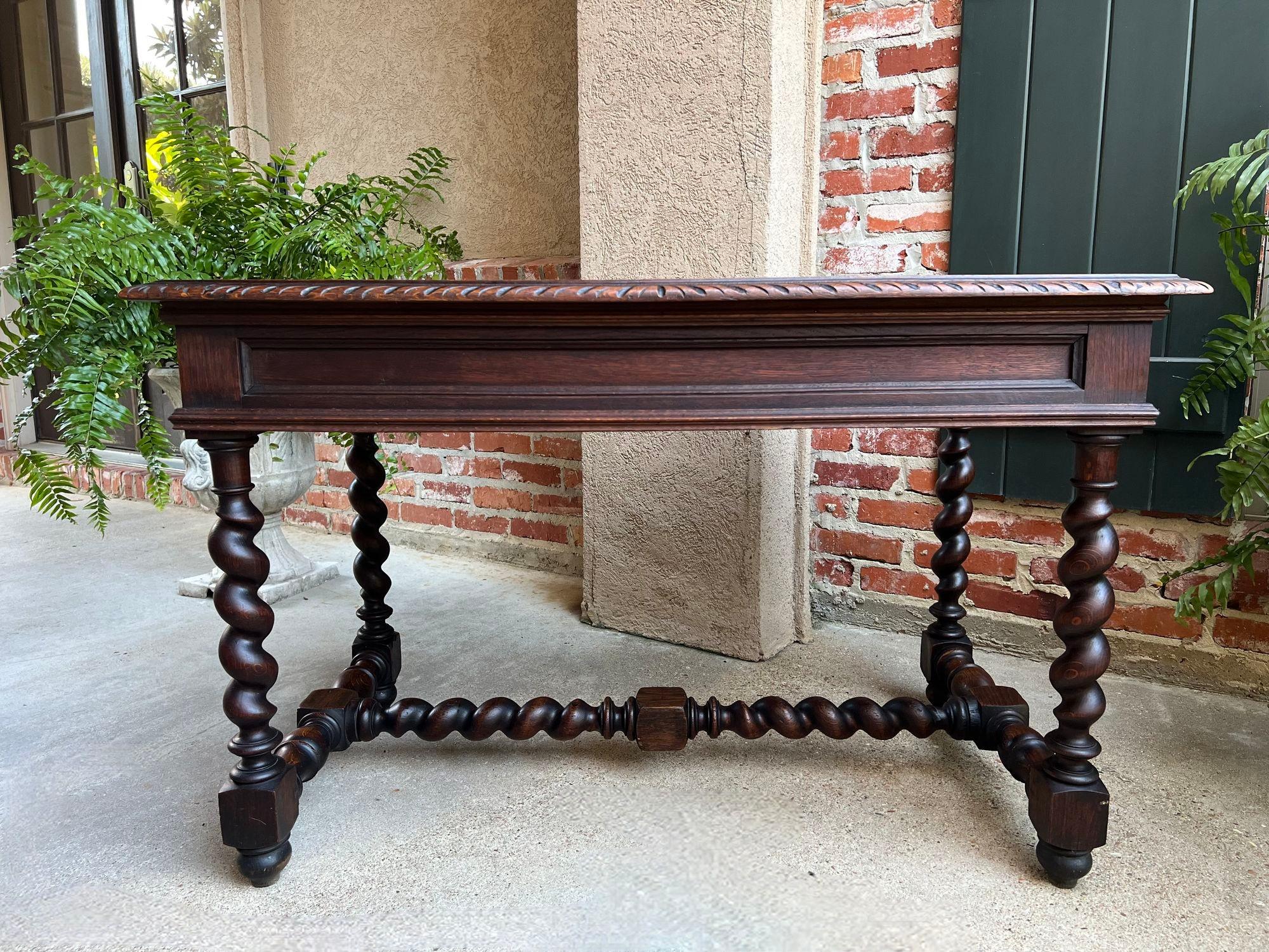 Antique French Sofa Table Writing Desk Barley Twist Carved Oak Renaissance 6