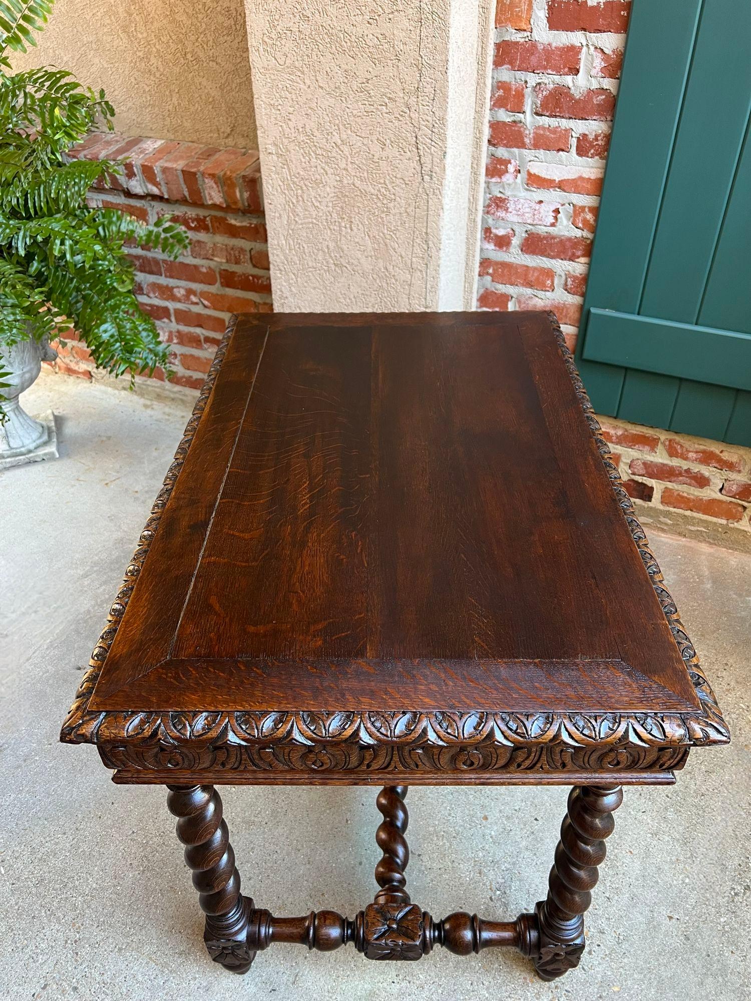 Antique French Sofa Table Writing Desk Barley Twist Carved Oak Renaissance 5