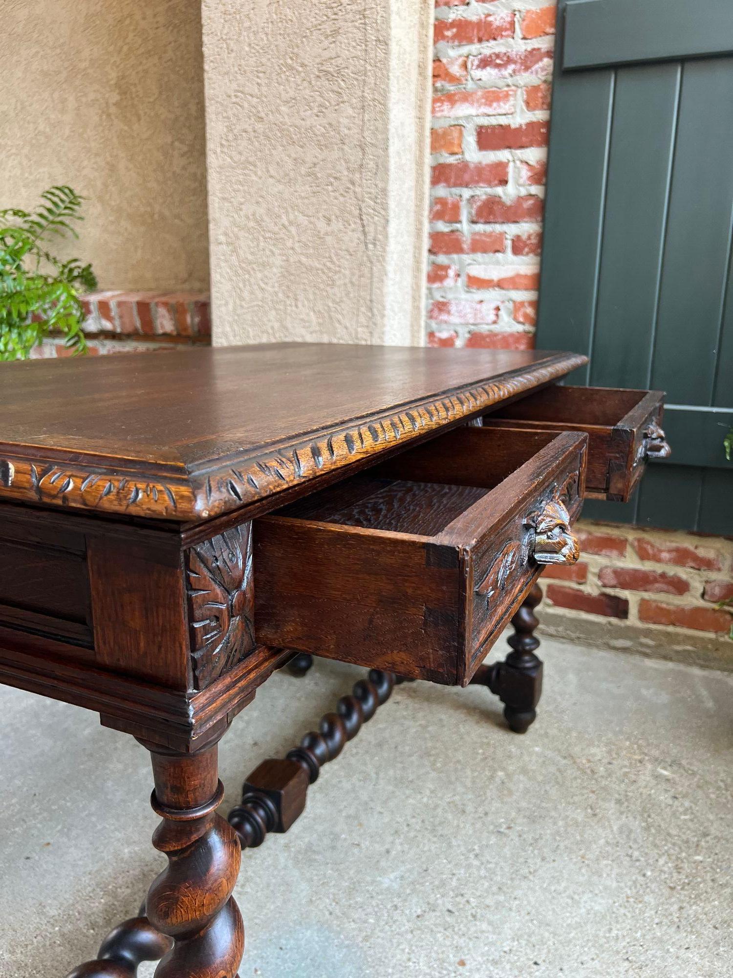 Antique French Sofa Table Writing Desk Barley Twist Carved Oak Renaissance 7