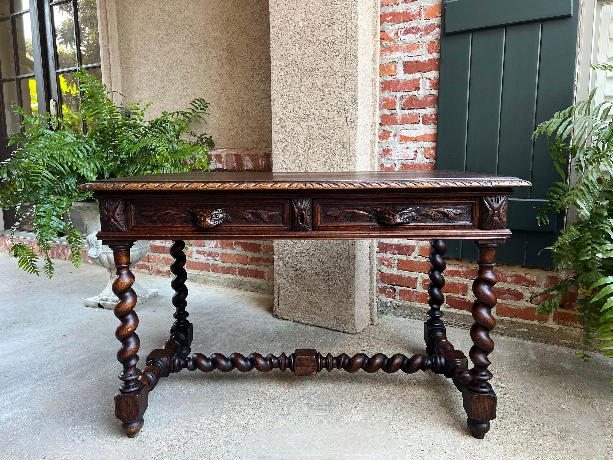 Antique French Sofa Table Writing Desk Barley Twist Carved Oak Renaissance 8