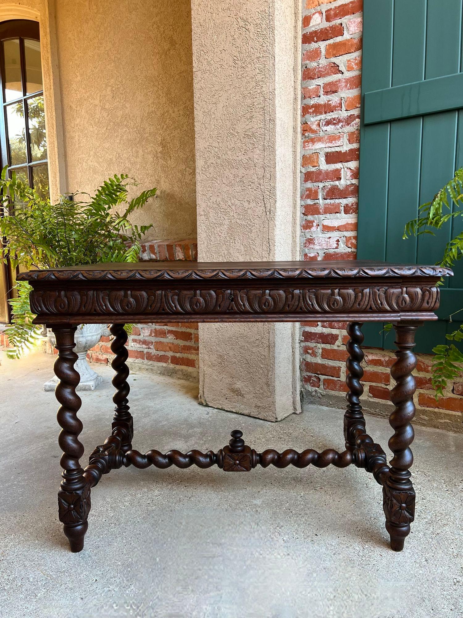 Antique French Sofa Table Writing Desk Barley Twist Carved Oak Renaissance 7