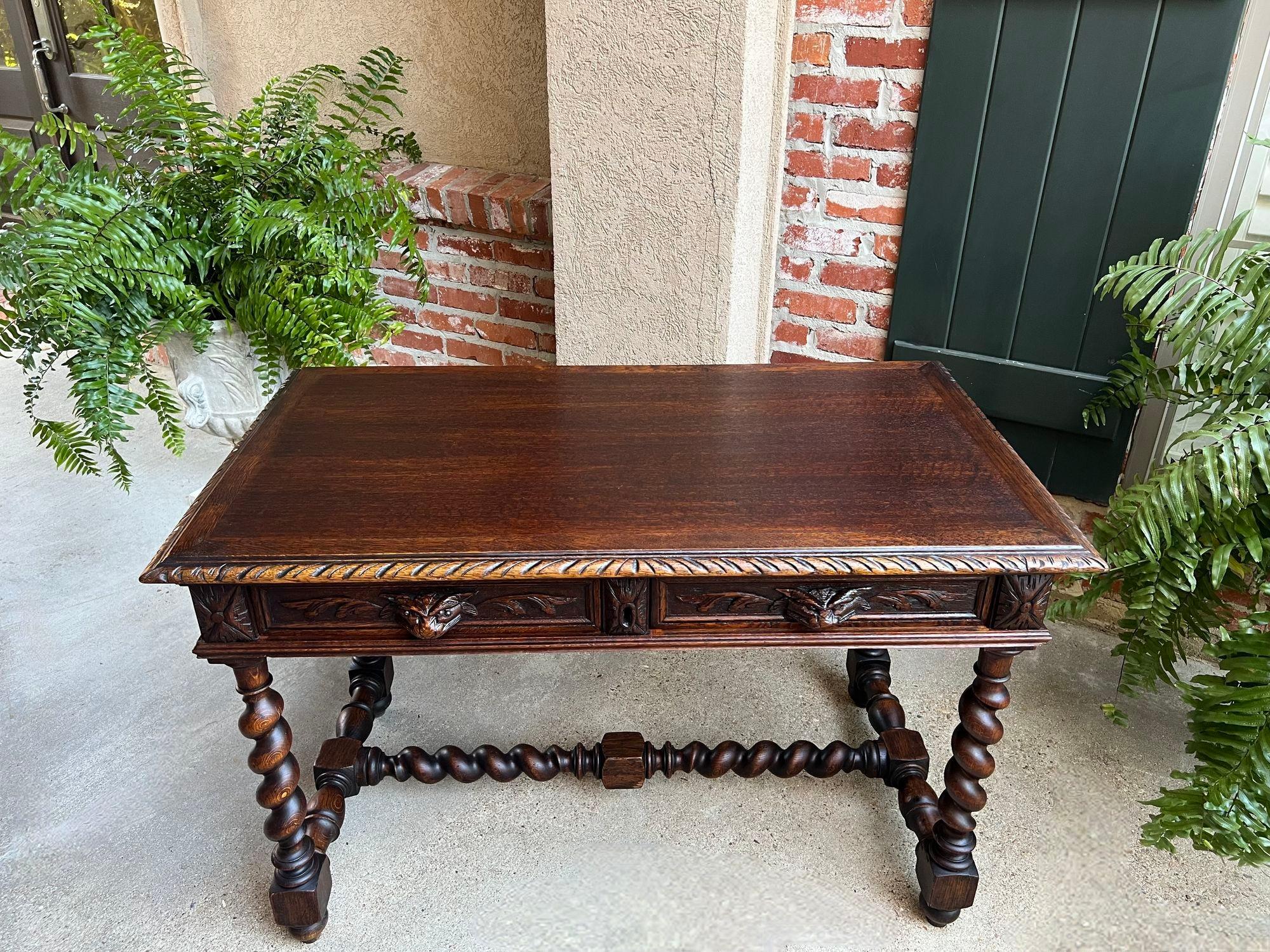 Antique French Sofa Table Writing Desk Barley Twist Carved Oak Renaissance 9