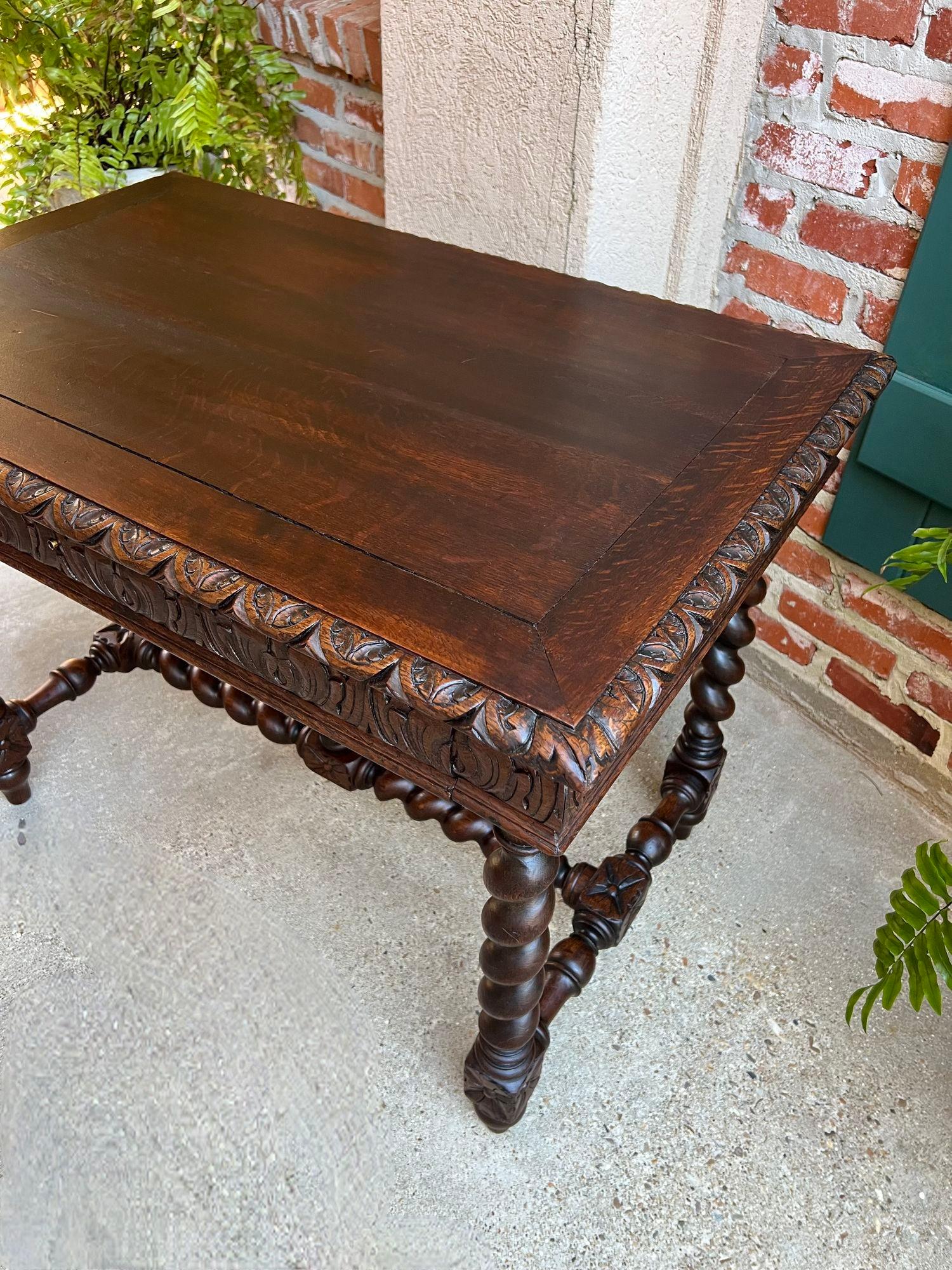 Antique French Sofa Table Writing Desk Barley Twist Carved Oak Renaissance 8