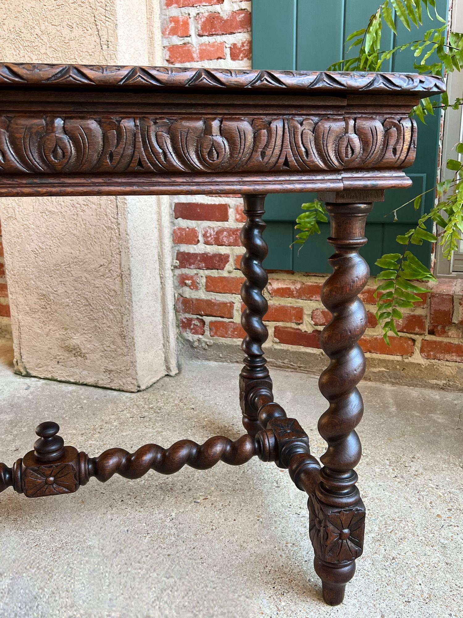 Antique French Sofa Table Writing Desk Barley Twist Carved Oak Renaissance 9