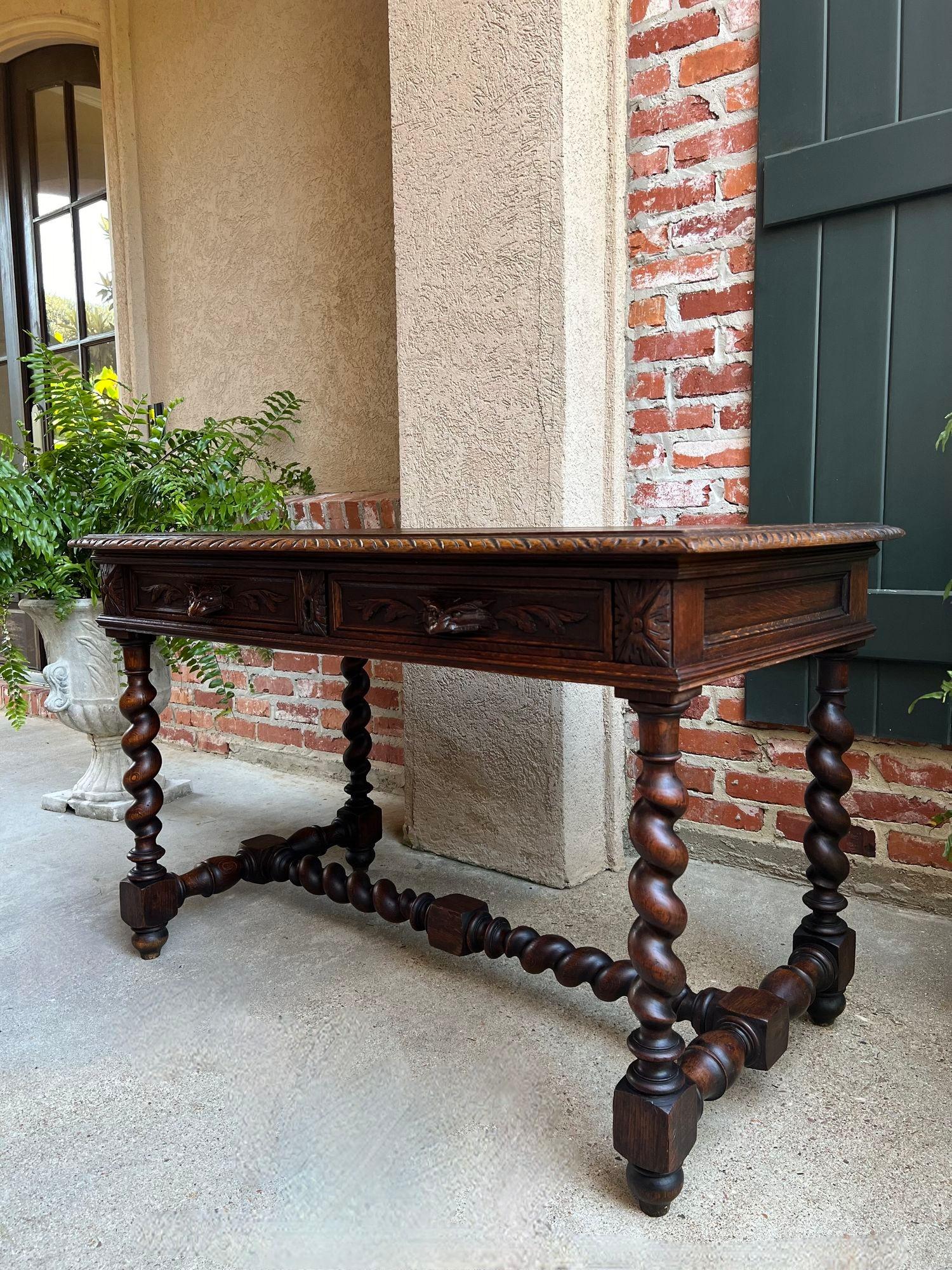Antique French Sofa Table Writing Desk Barley Twist Carved Oak Renaissance 11