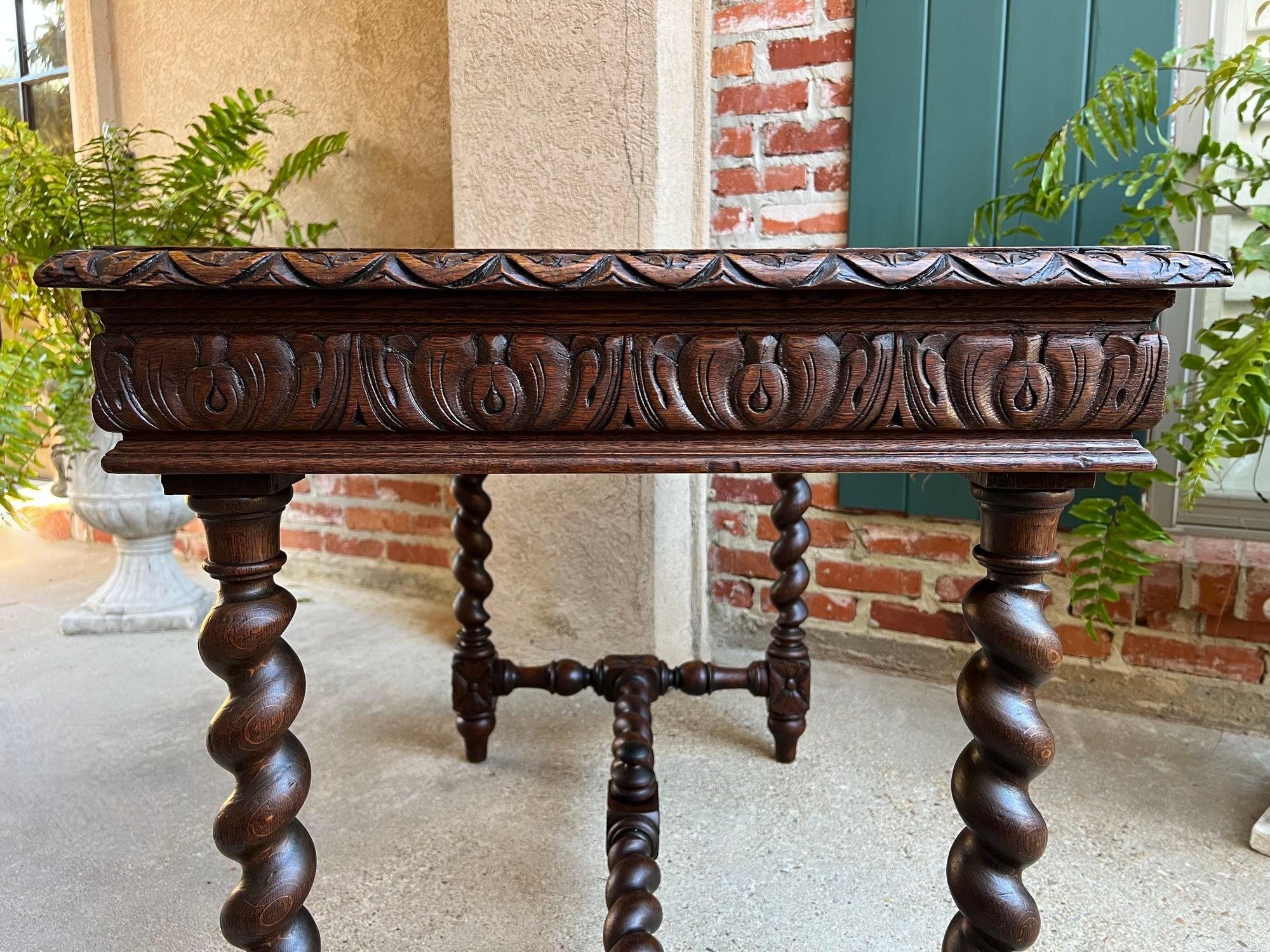 Antique French Sofa Table Writing Desk Barley Twist Carved Oak Renaissance 10