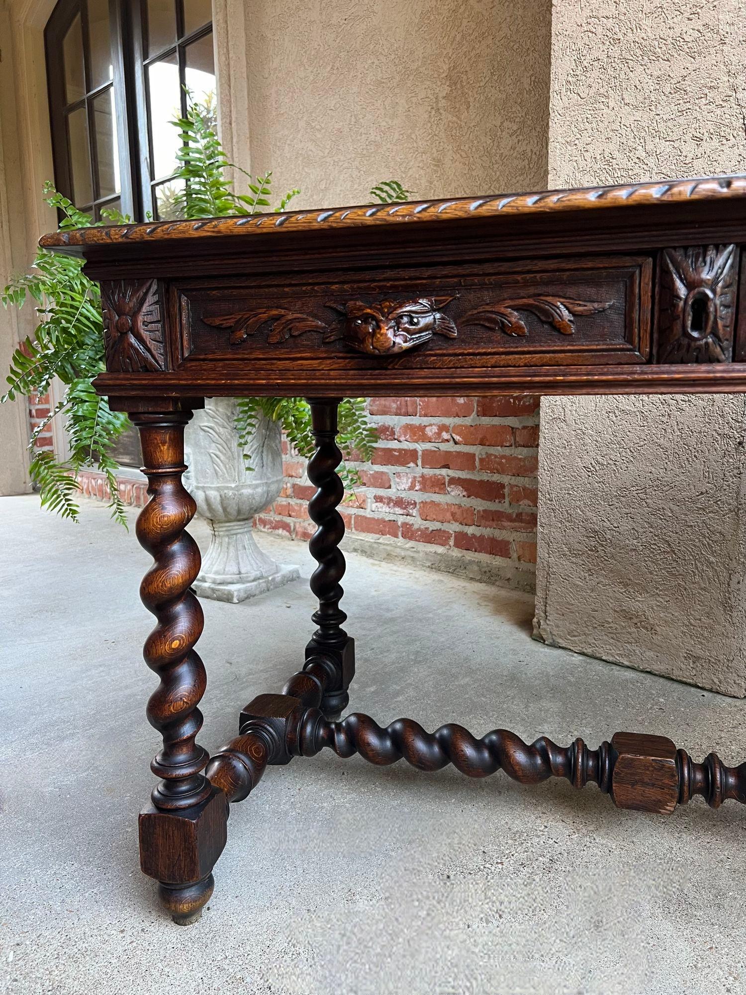 Antique French Sofa Table Writing Desk Barley Twist Carved Oak Renaissance 12