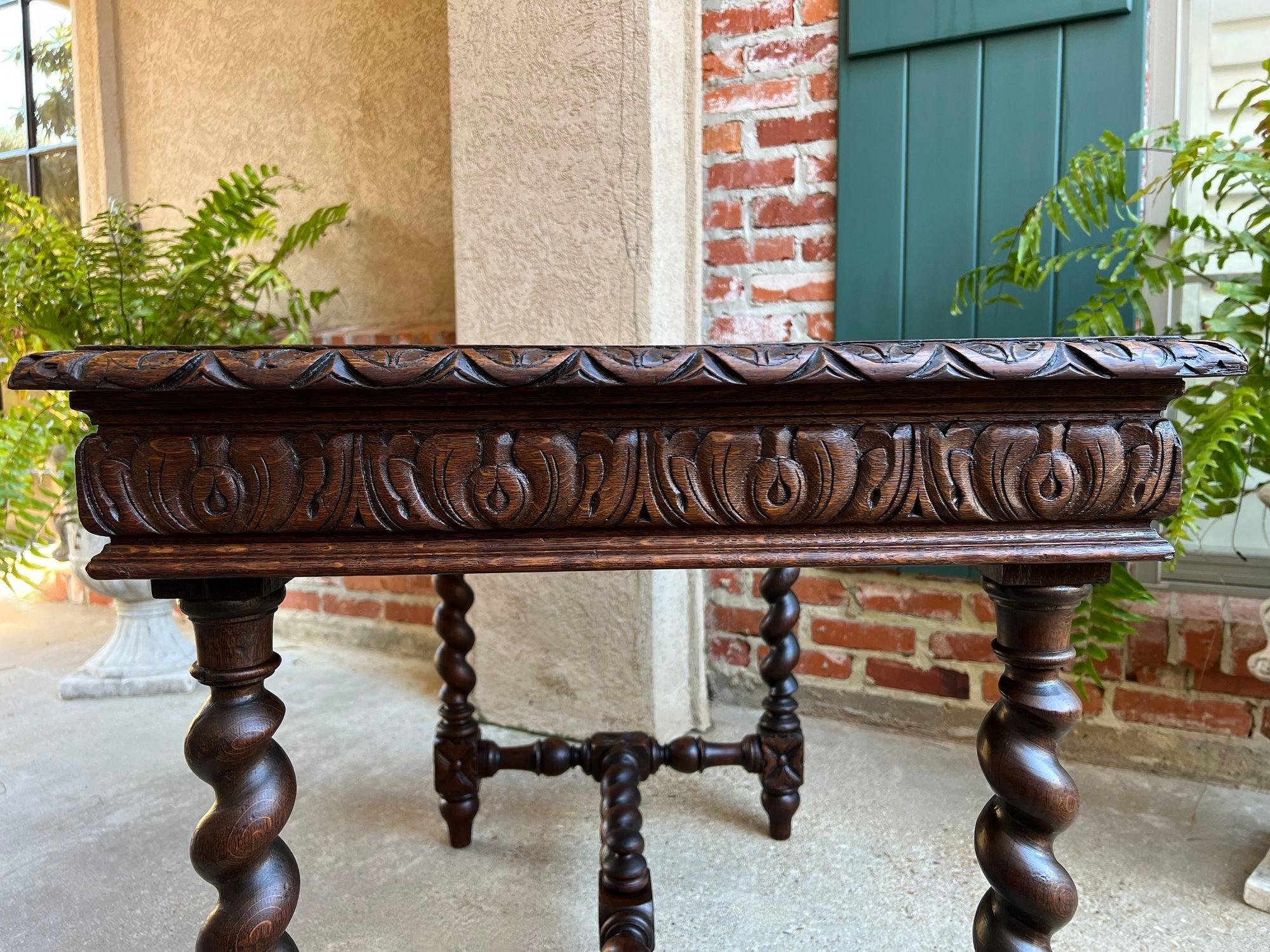 Antique French Sofa Table Writing Desk Barley Twist Carved Oak Renaissance 11