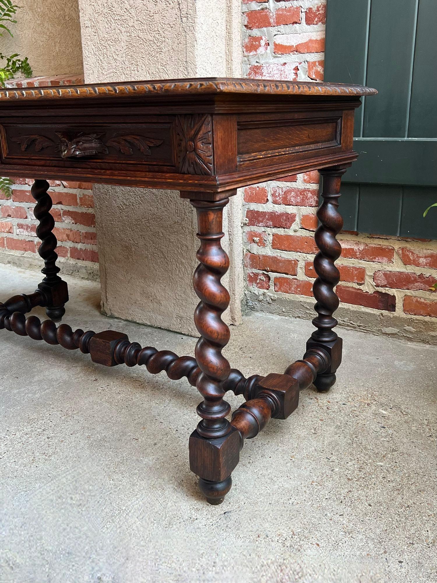 Antique French Sofa Table Writing Desk Barley Twist Carved Oak Renaissance 14