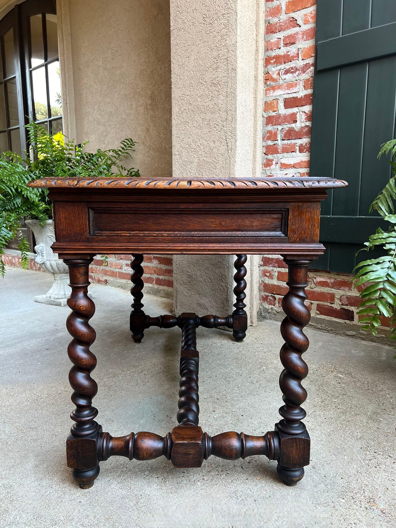 Antique French Sofa Table Writing Desk Barley Twist Carved Oak Renaissance 15