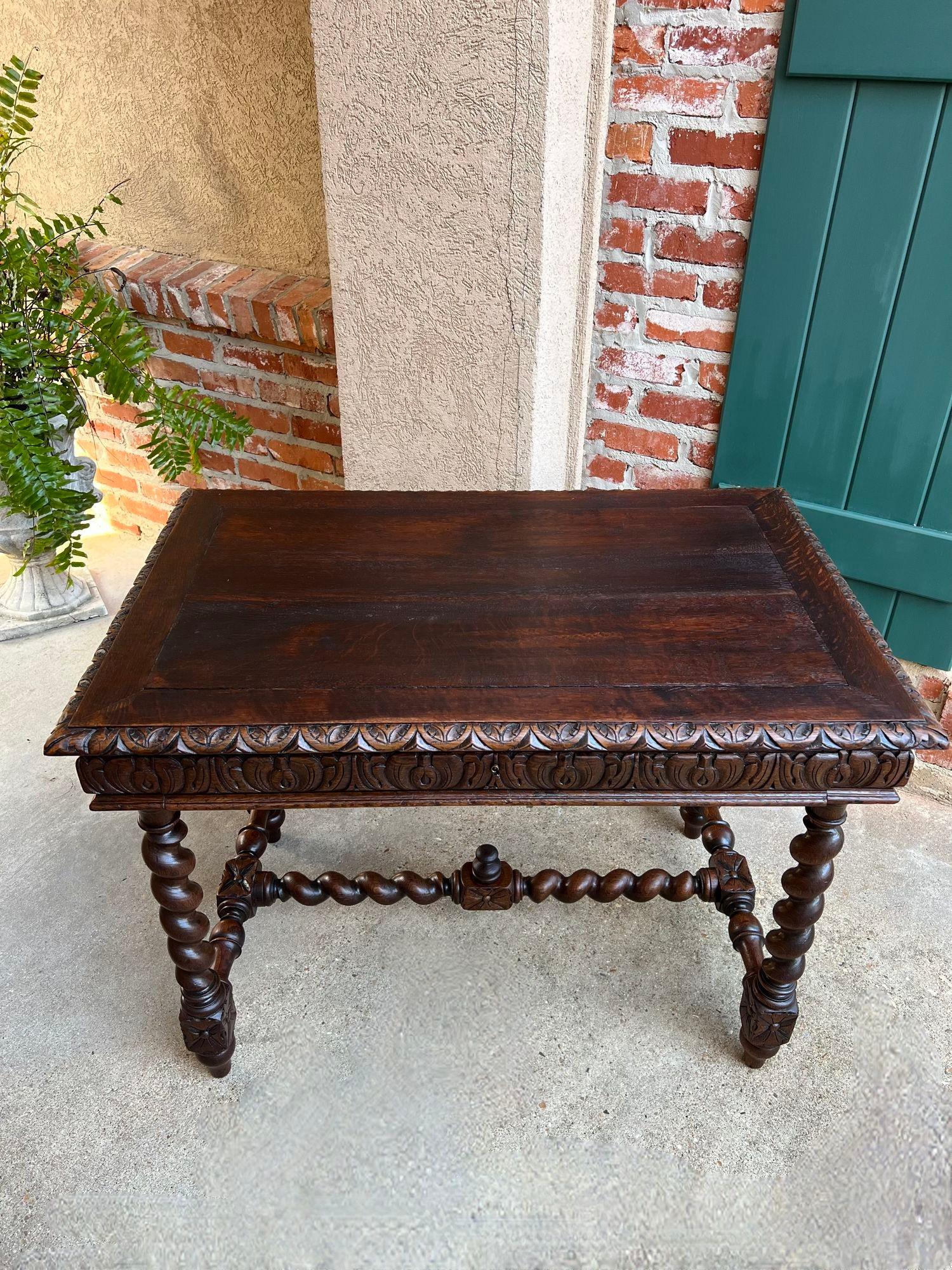Antique French Sofa Table Writing Desk Barley Twist Carved Oak Renaissance 14