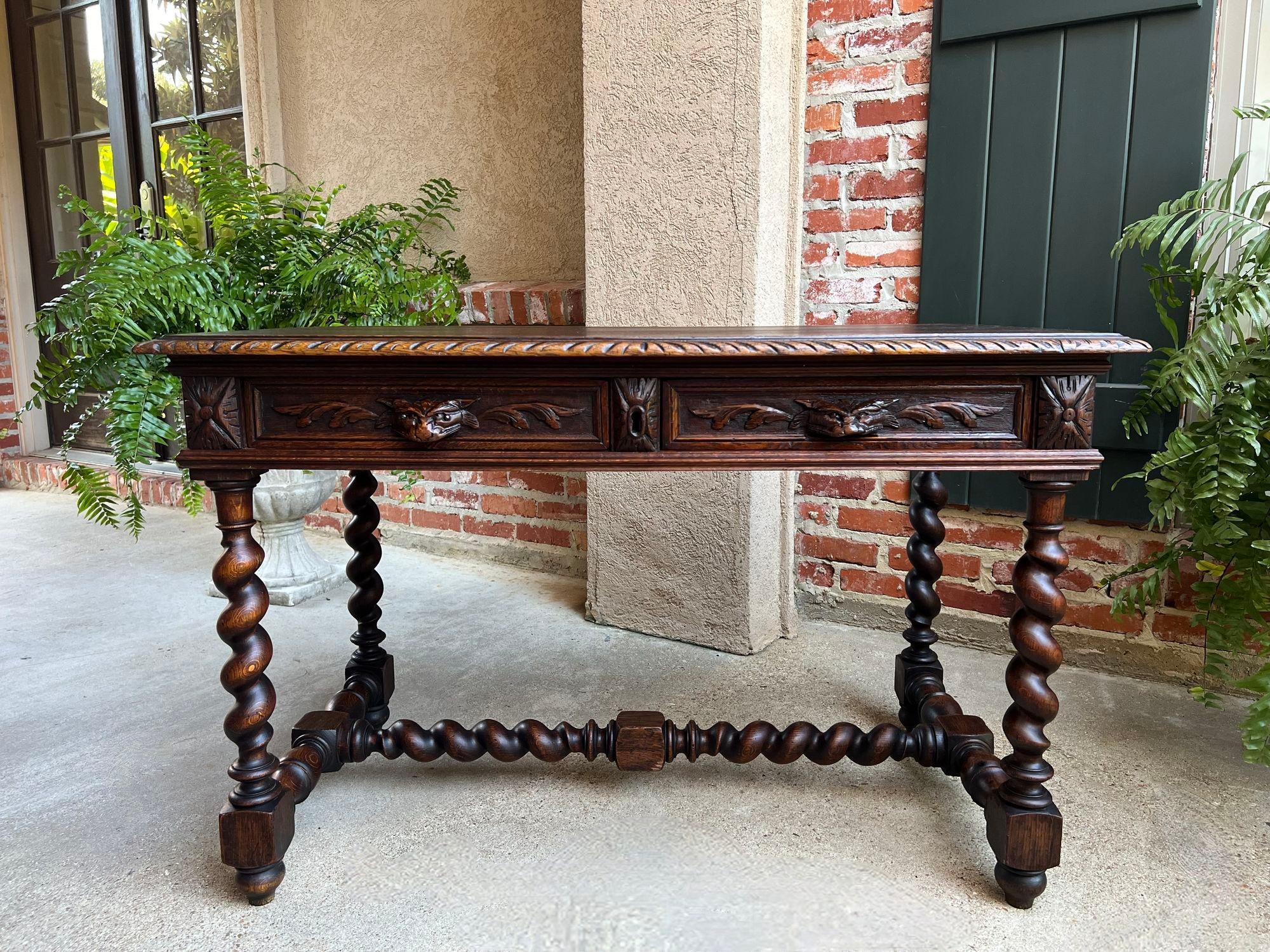 French Provincial Antique French Sofa Table Writing Desk Barley Twist Carved Oak Renaissance