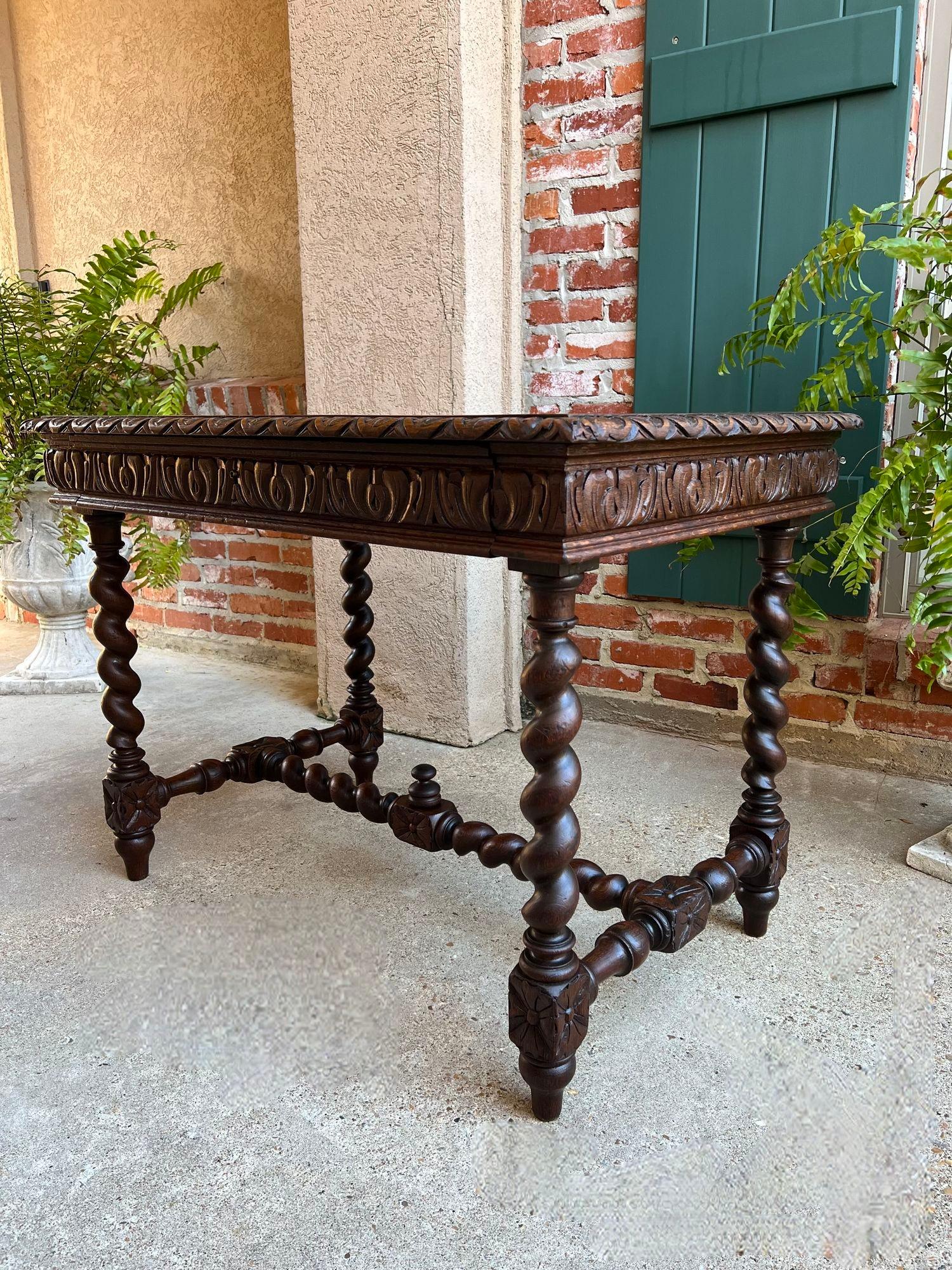 Louis XIII Antique French Sofa Table Writing Desk Barley Twist Carved Oak Renaissance