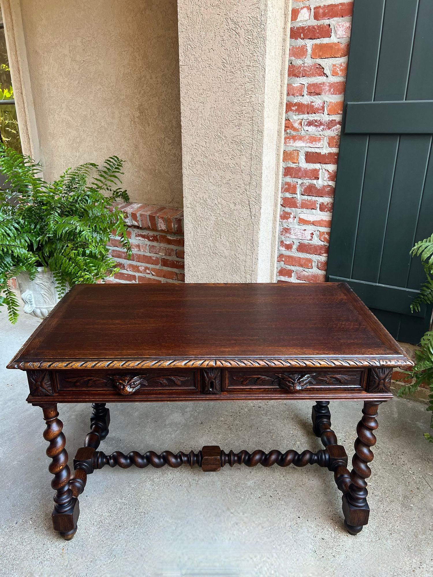 Antique French Sofa Table Writing Desk Barley Twist Carved Oak Renaissance In Good Condition In Shreveport, LA