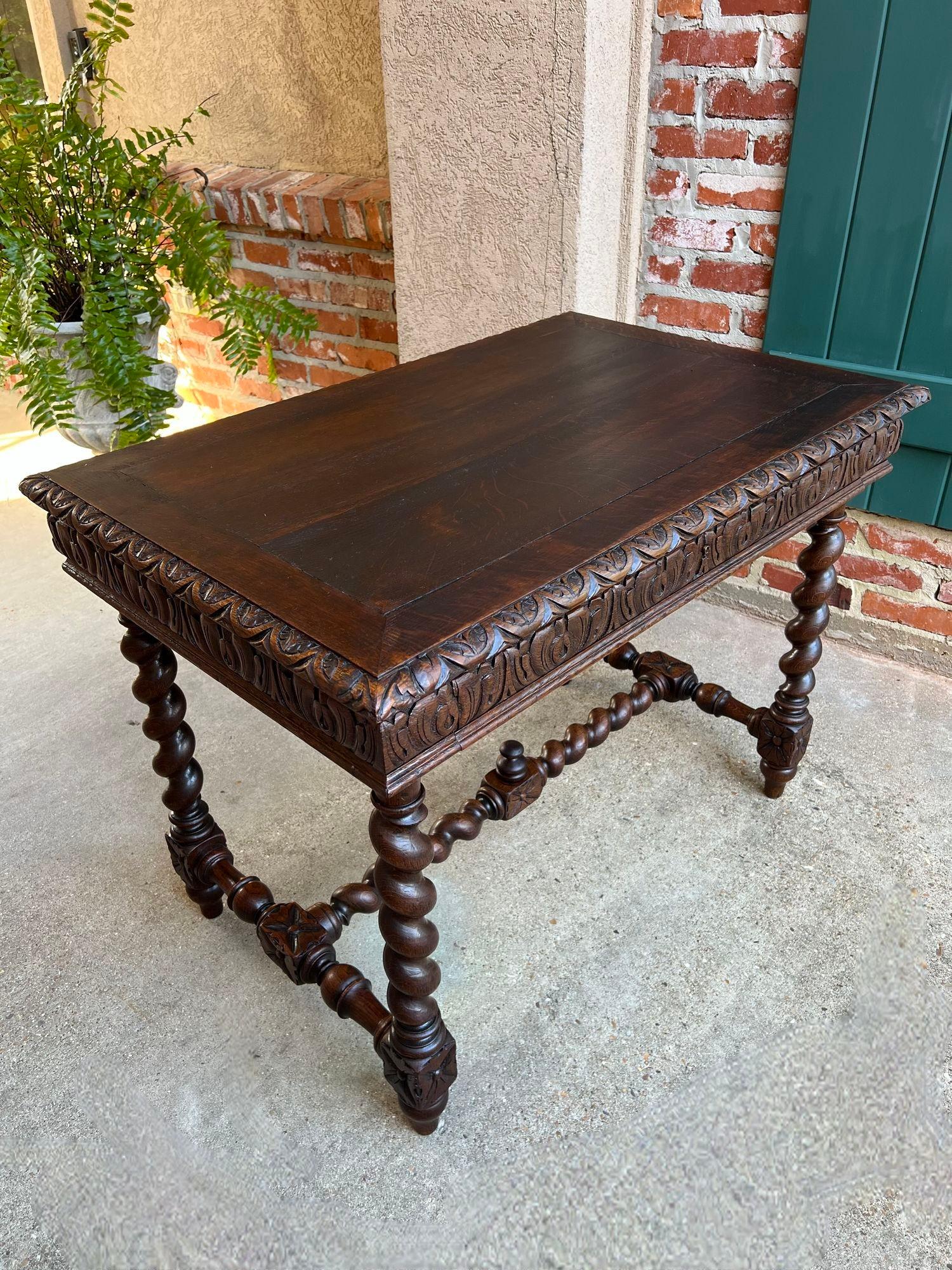 Hand-Carved Antique French Sofa Table Writing Desk Barley Twist Carved Oak Renaissance
