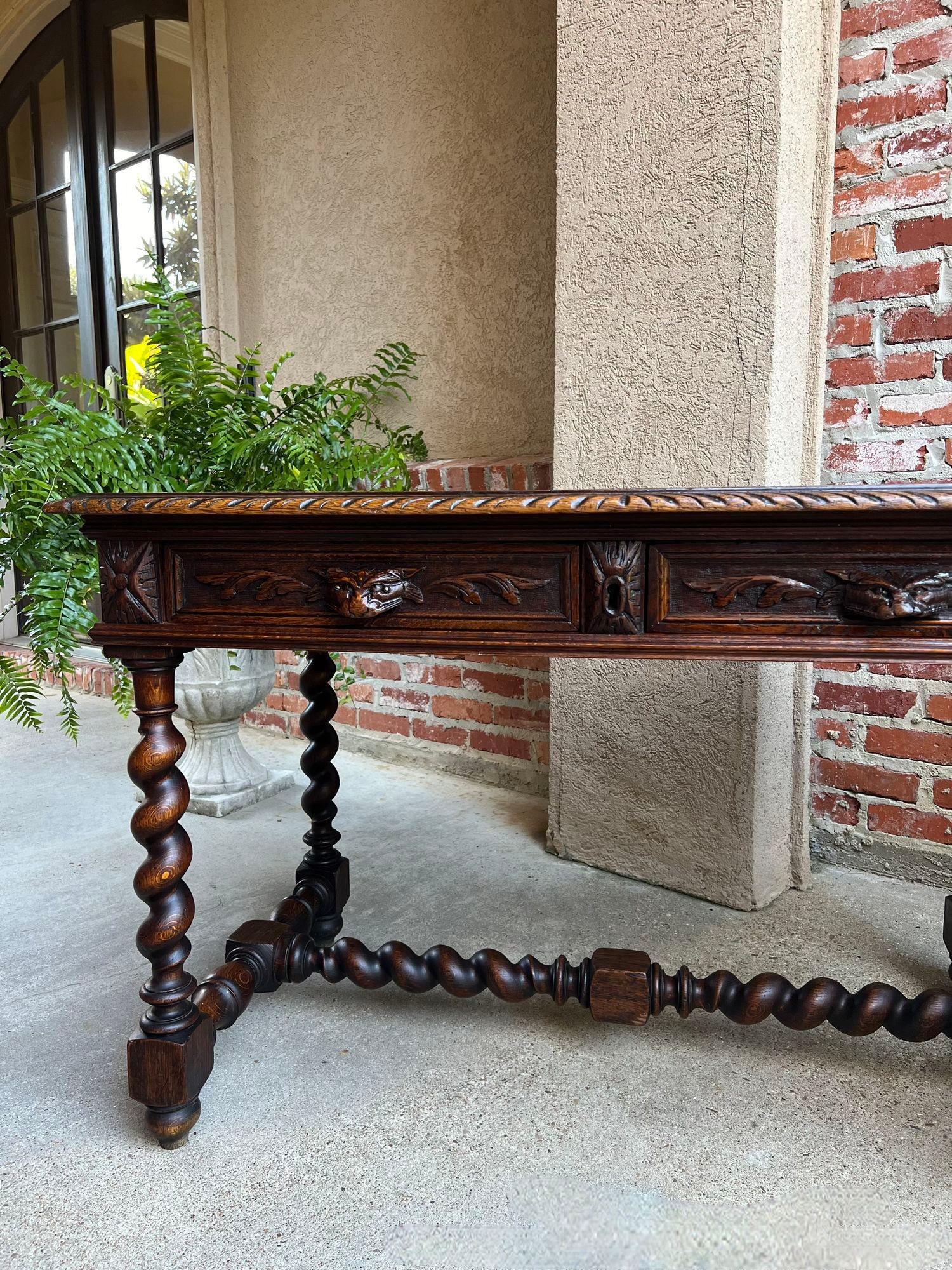 Early 20th Century Antique French Sofa Table Writing Desk Barley Twist Carved Oak Renaissance