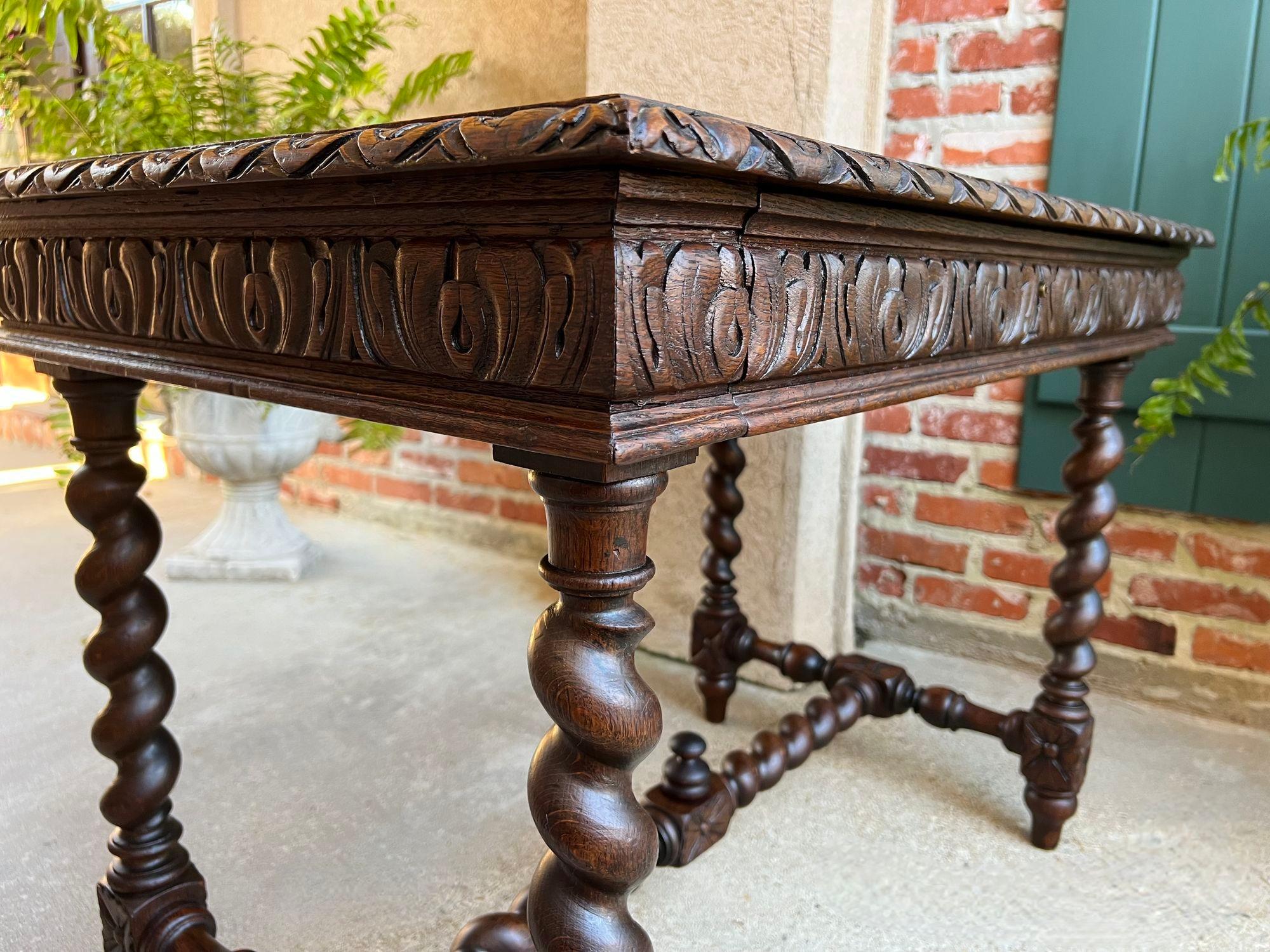 Antique French Sofa Table Writing Desk Barley Twist Carved Oak Renaissance In Good Condition In Shreveport, LA