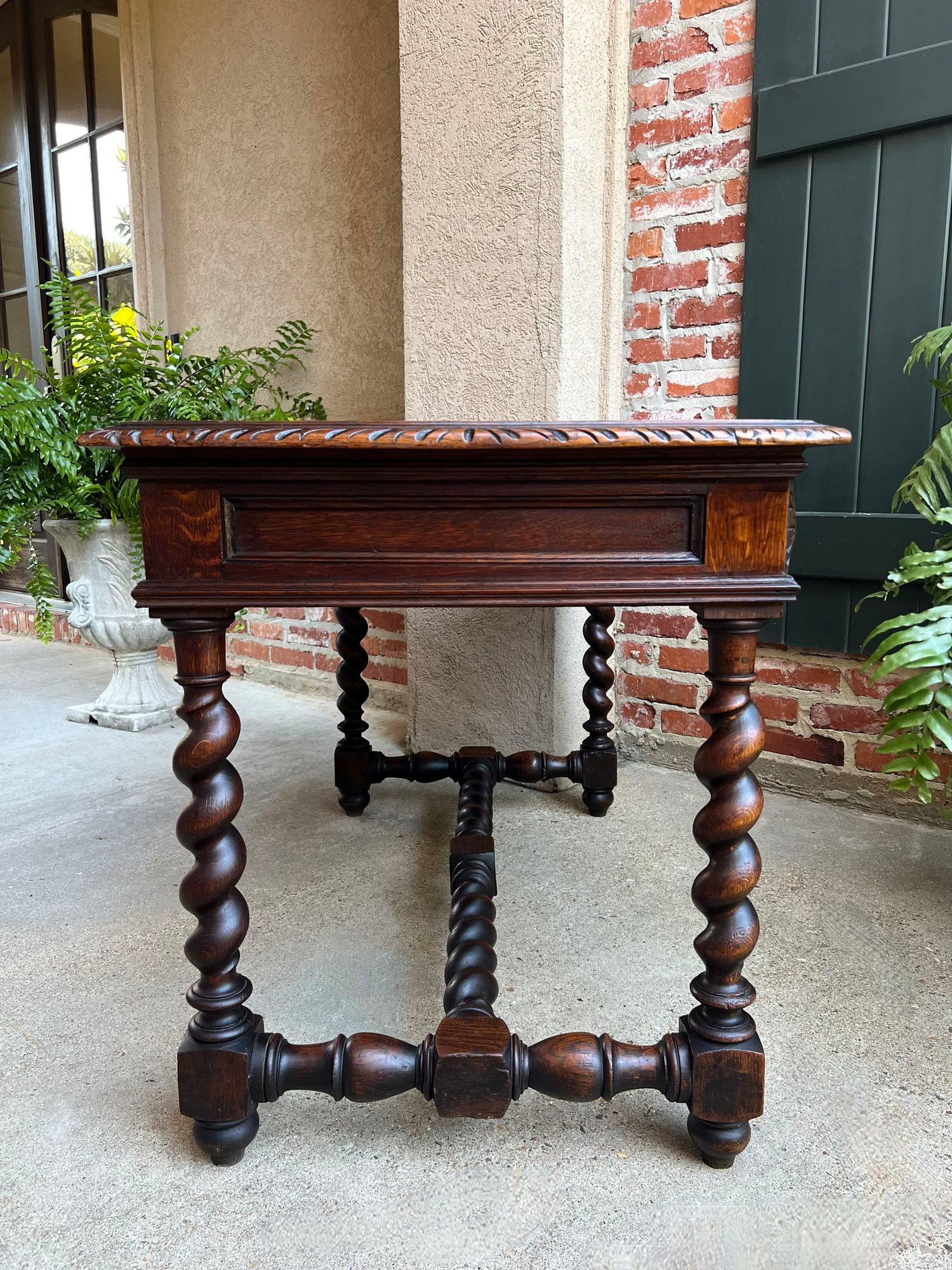 Antique French Sofa Table Writing Desk Barley Twist Carved Oak Renaissance 1