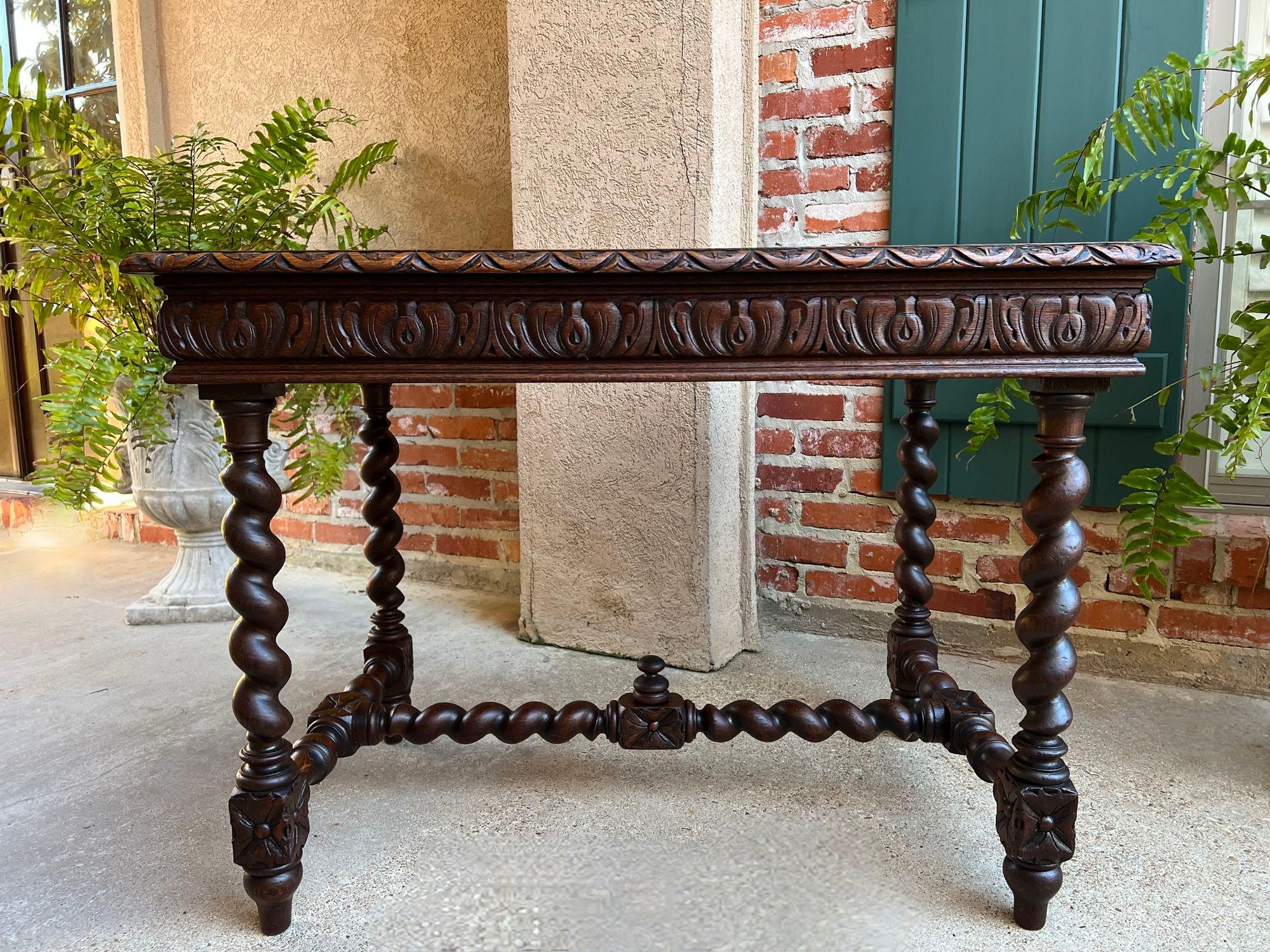 Late 19th Century Antique French Sofa Table Writing Desk Barley Twist Carved Oak Renaissance