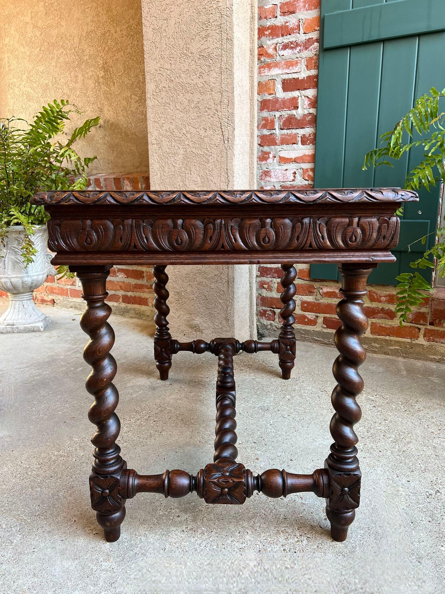 Antique French Sofa Table Writing Desk Barley Twist Carved Oak Renaissance 1