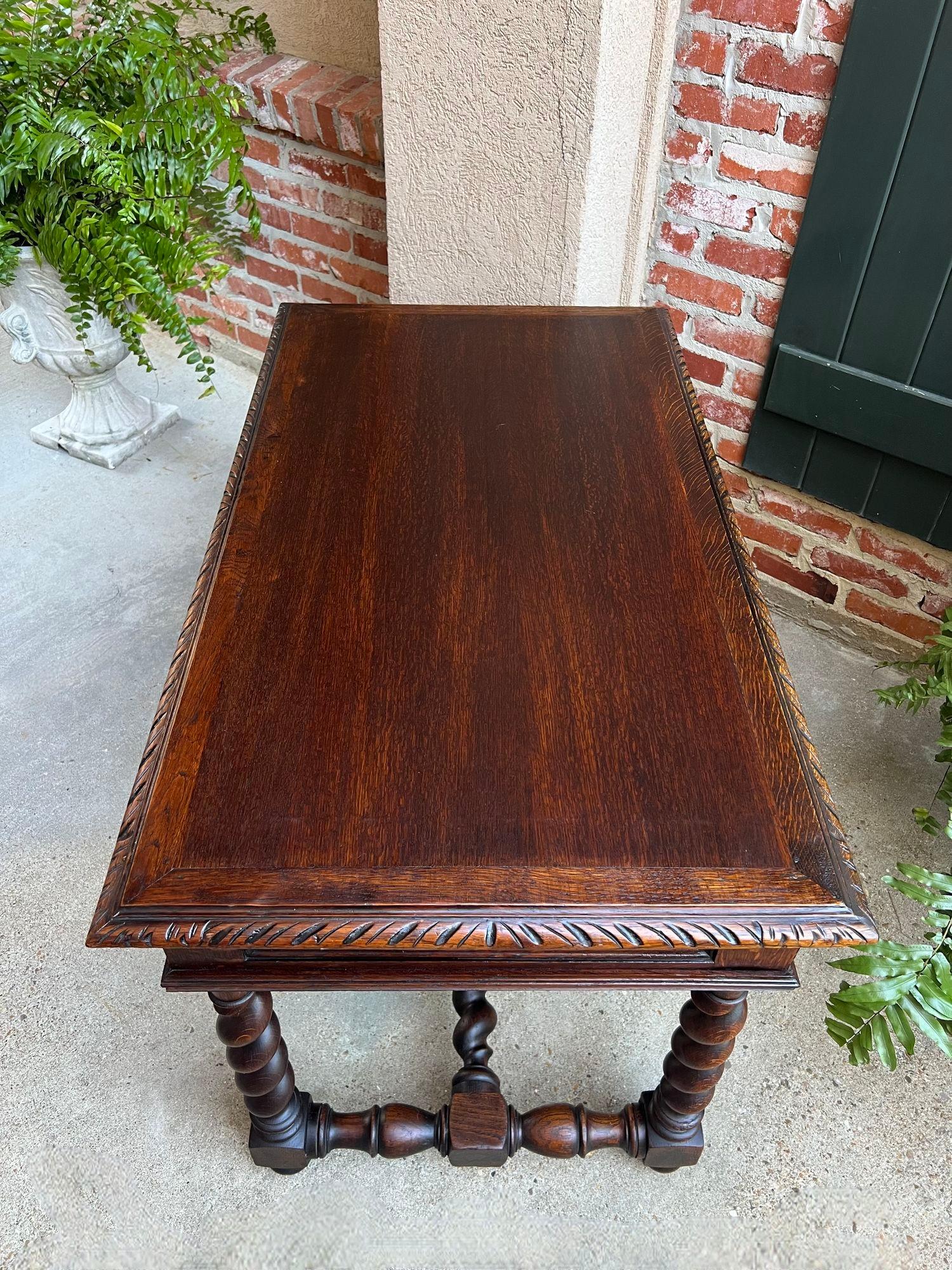Antique French Sofa Table Writing Desk Barley Twist Carved Oak Renaissance 3