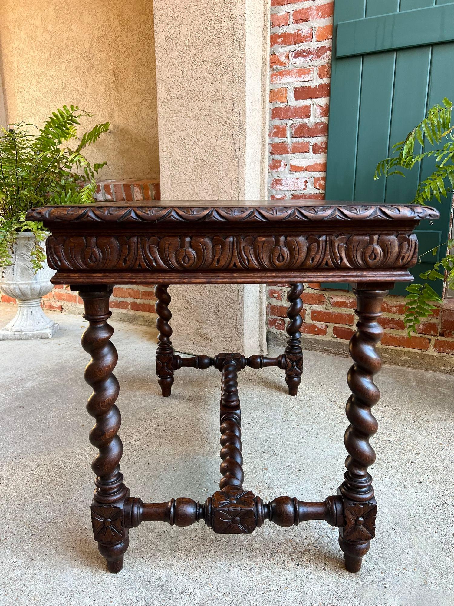 Antique French Sofa Table Writing Desk Barley Twist Carved Oak Renaissance 2
