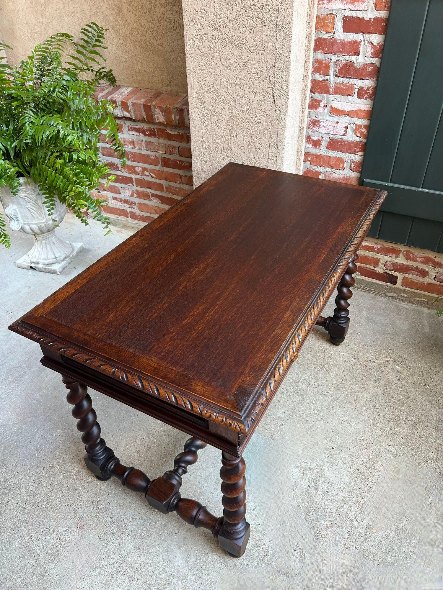 Antique French Sofa Table Writing Desk Barley Twist Carved Oak Renaissance 4