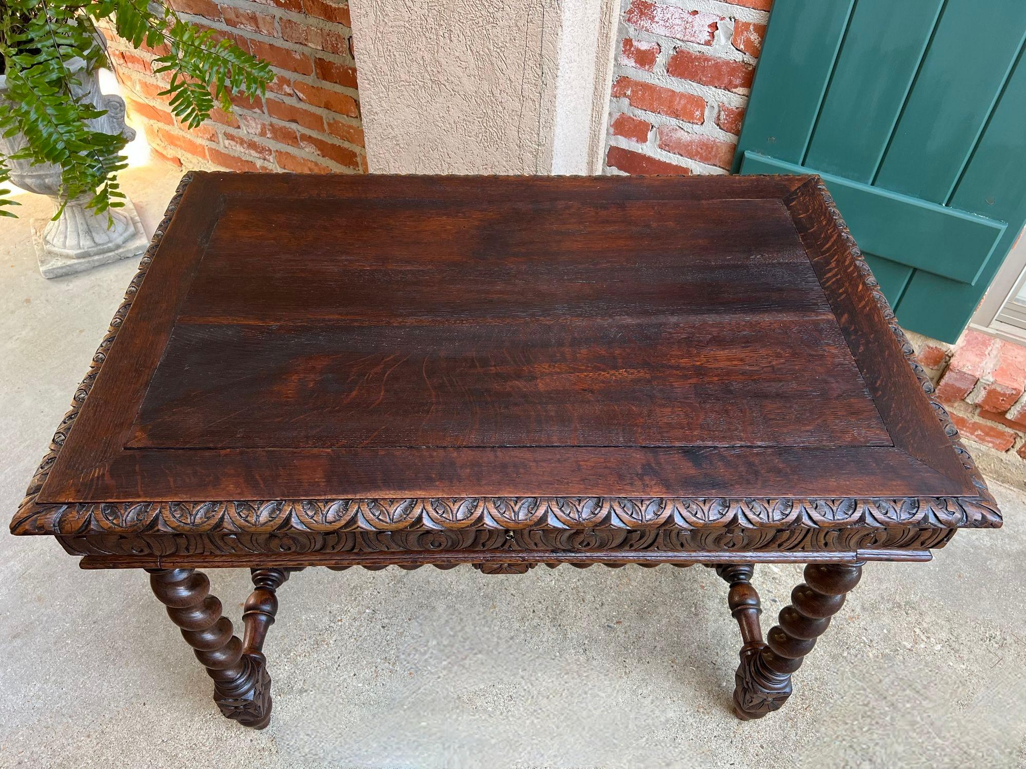 Antique French Sofa Table Writing Desk Barley Twist Carved Oak Renaissance 3