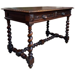 Antique French Sofa Table Writing Desk Barley Twist Carved Oak Renaissance