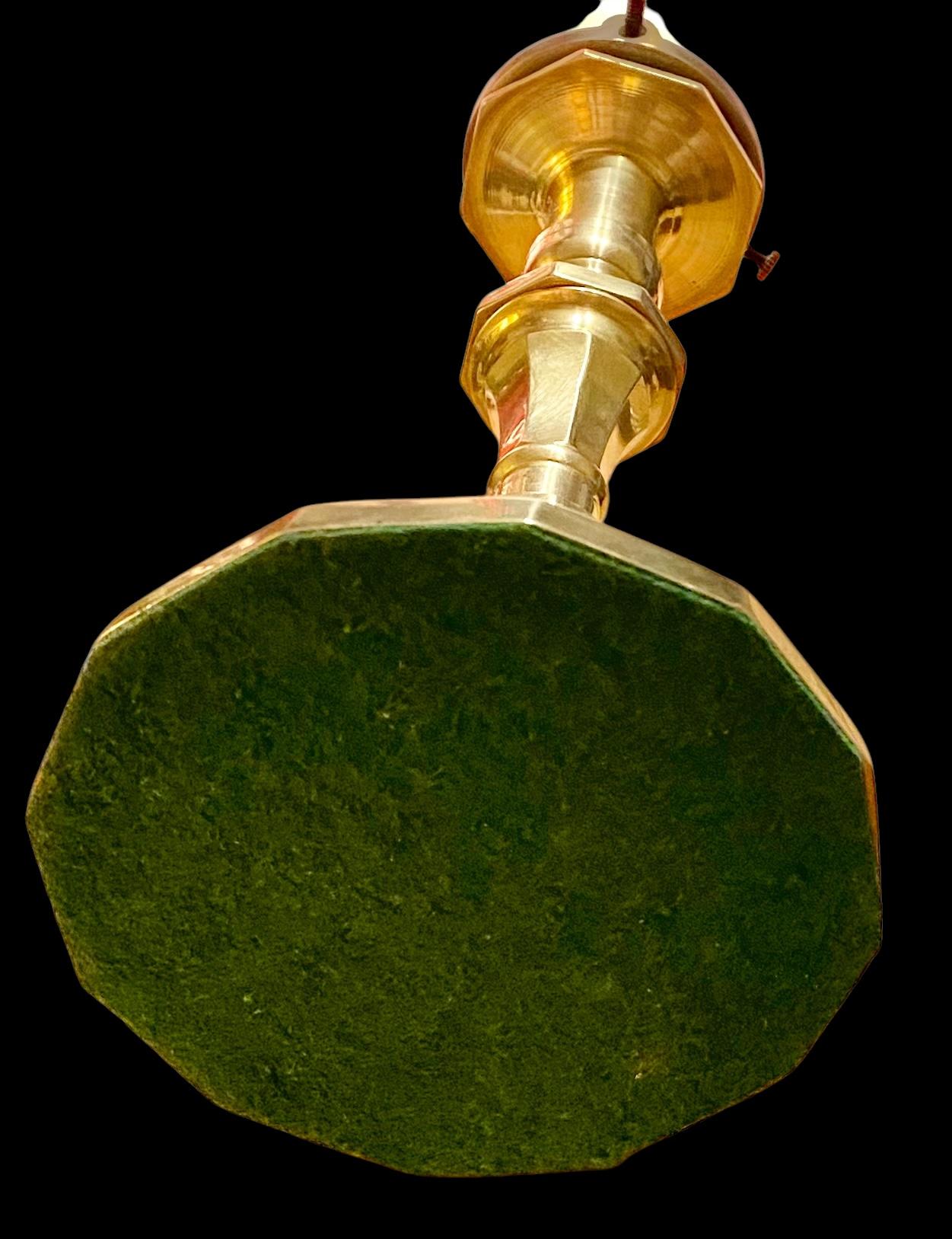Antique French Sold Brass Candlestick Lamp With Frosted Glass Leaves Shade In Good Condition In New Orleans, LA