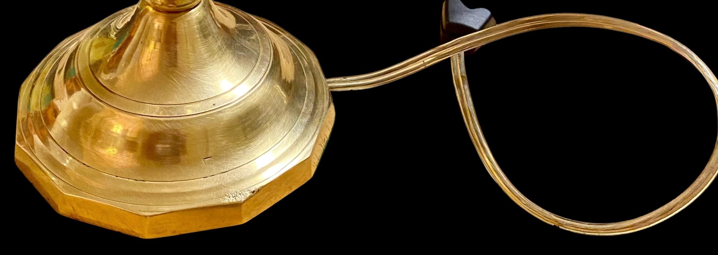 Antique French Sold Brass Candlestick Lamp With Frosted Glass Leaves Shade 3