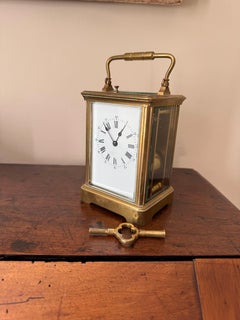 Antiguo Reloj de Carruaje Francés, Latón, c.1900, Elegante Diseño Romano