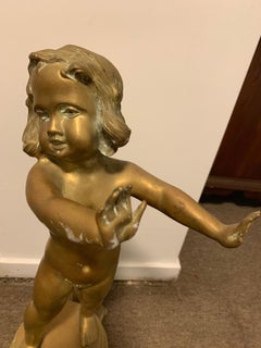 Antique French Solid Bronze Andirons a Pair