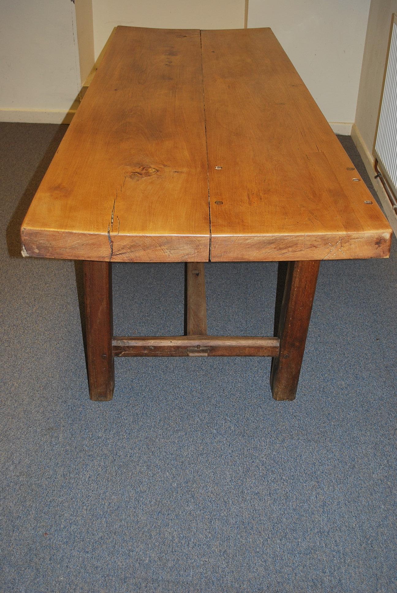 Antique French solid elm Thick Top  Farmhouse kitchen dining Table For Sale 1