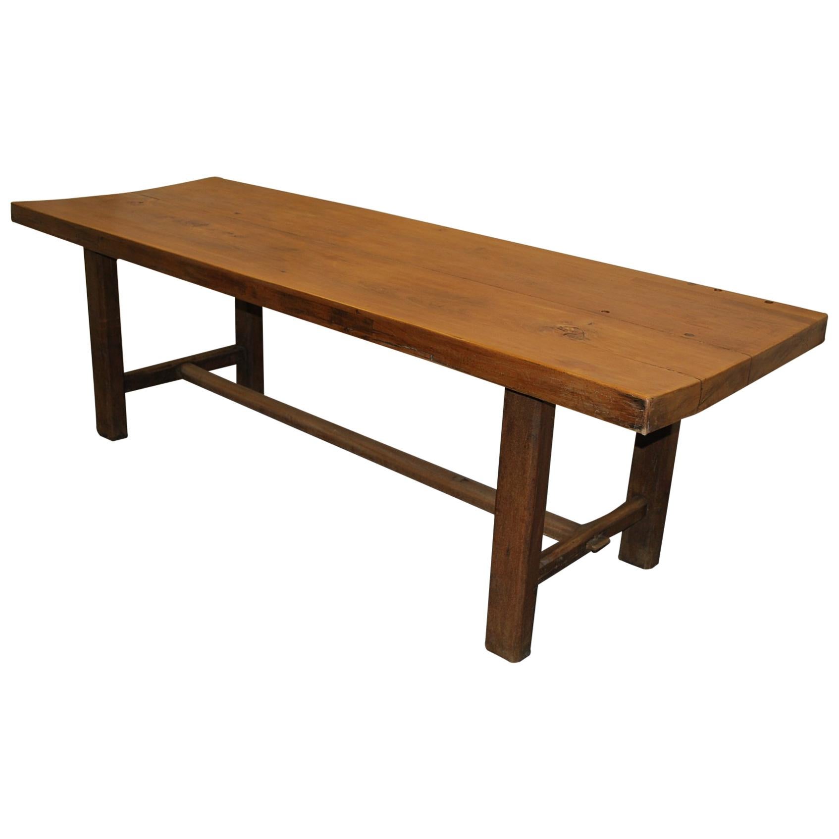 Antique French solid elm Thick Top  Farmhouse kitchen dining Table For Sale