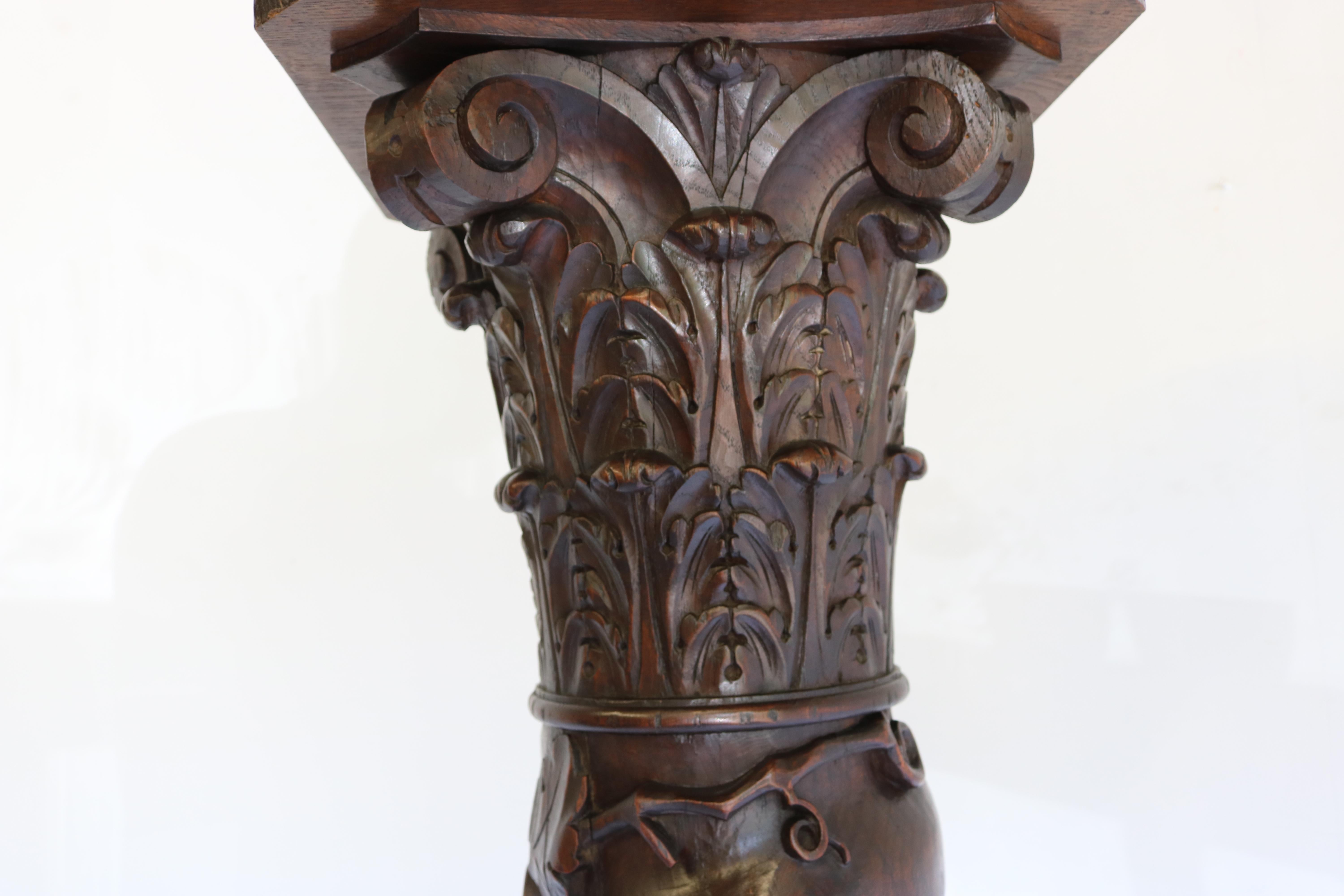 Antique French Solid Oak Column / Pedestal Renaissance 19th Century Black Forest For Sale 7