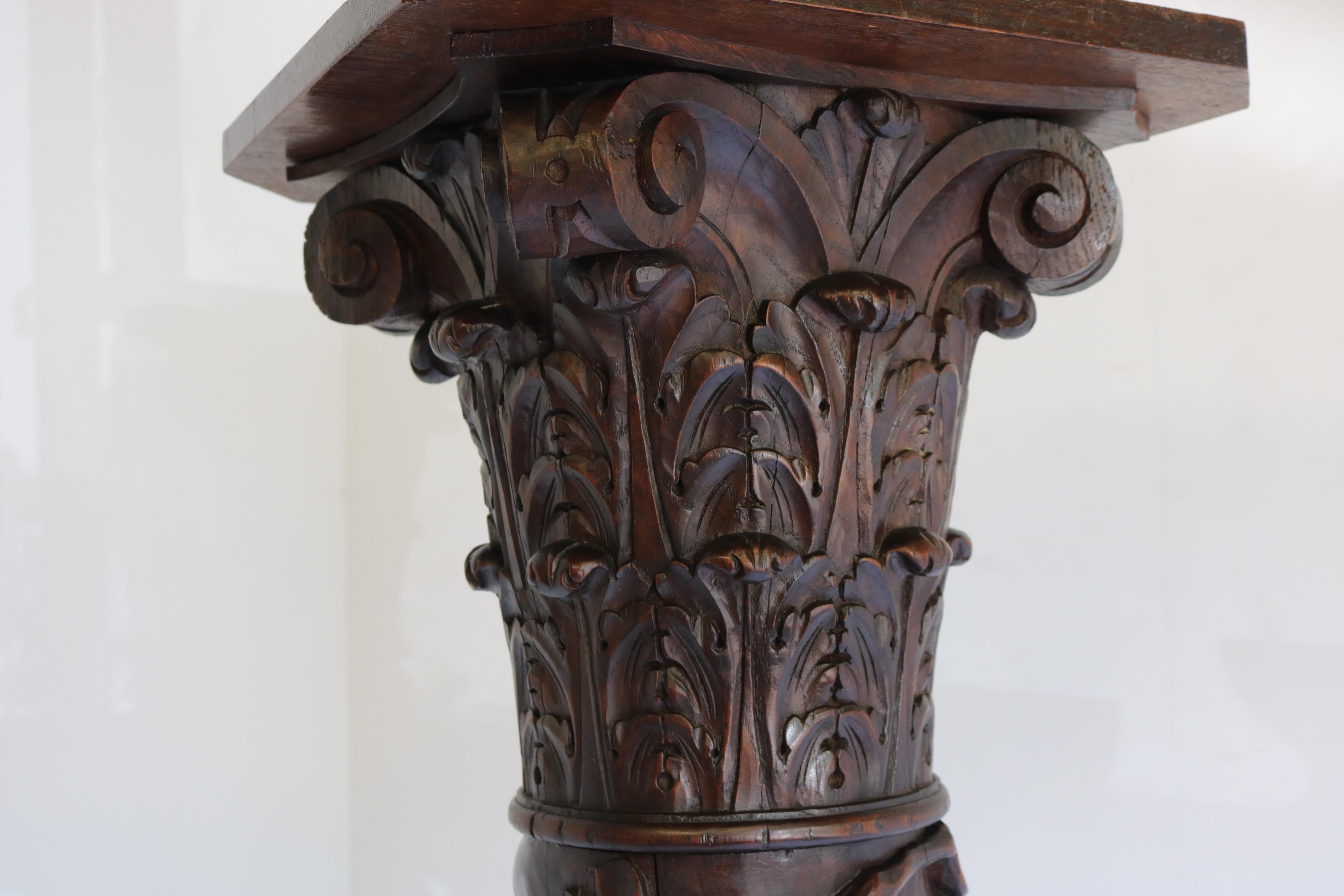 Antique French Solid Oak Column / Pedestal Renaissance 19th Century Black Forest For Sale 8