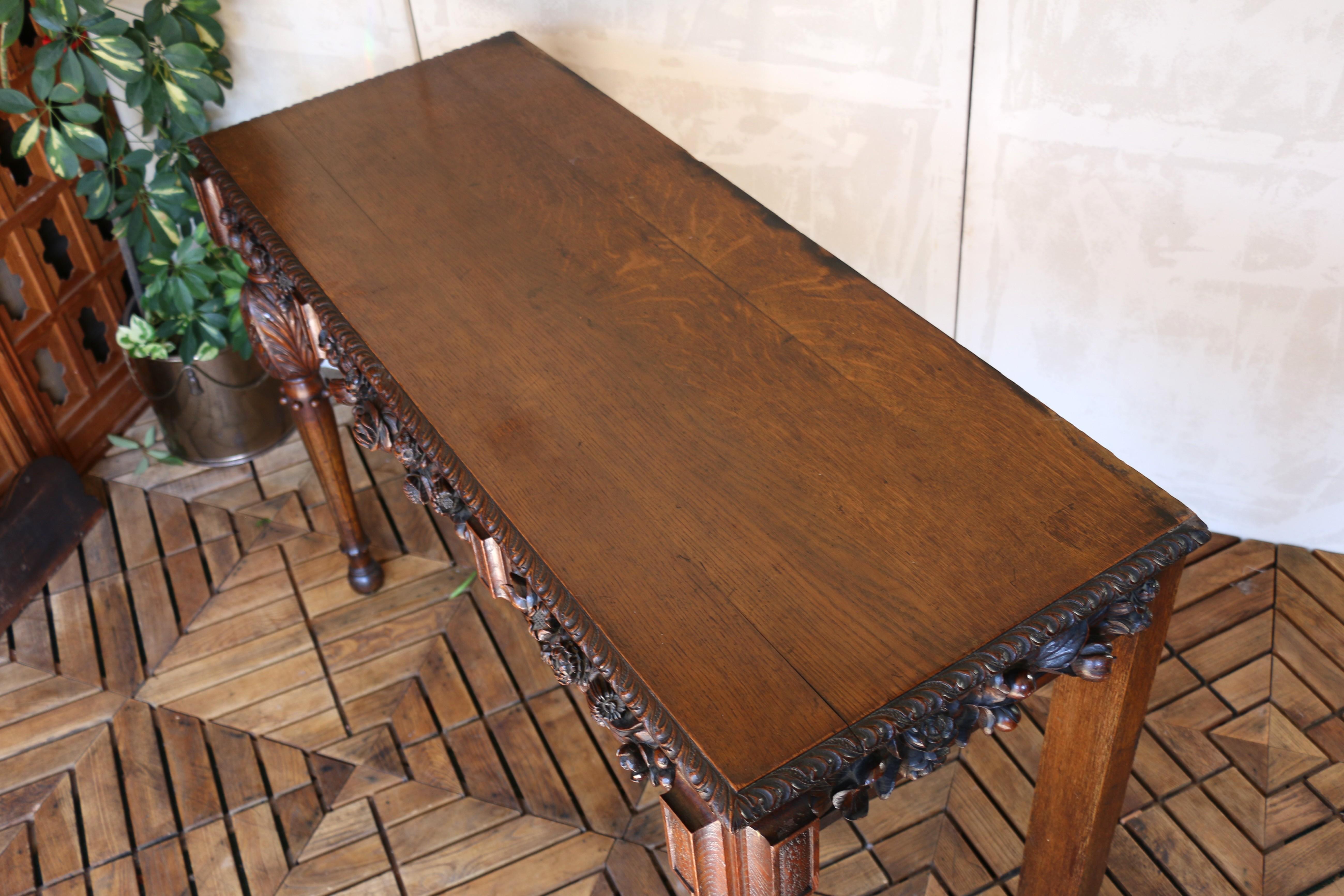 Antique French Solid Oak Console Table, Circa Early 20th Century en vente 12