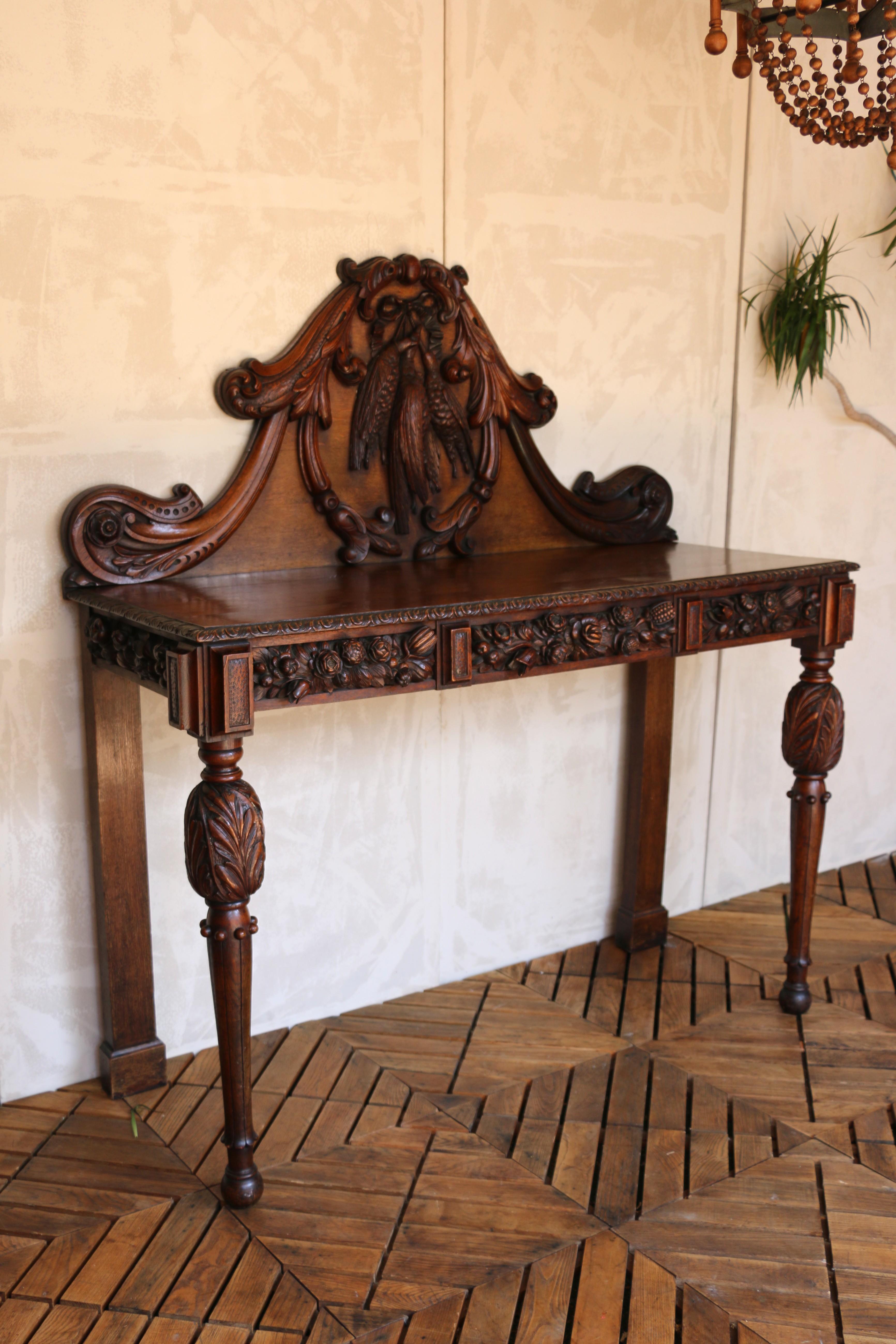 Français Antique French Solid Oak Console Table, Circa Early 20th Century en vente