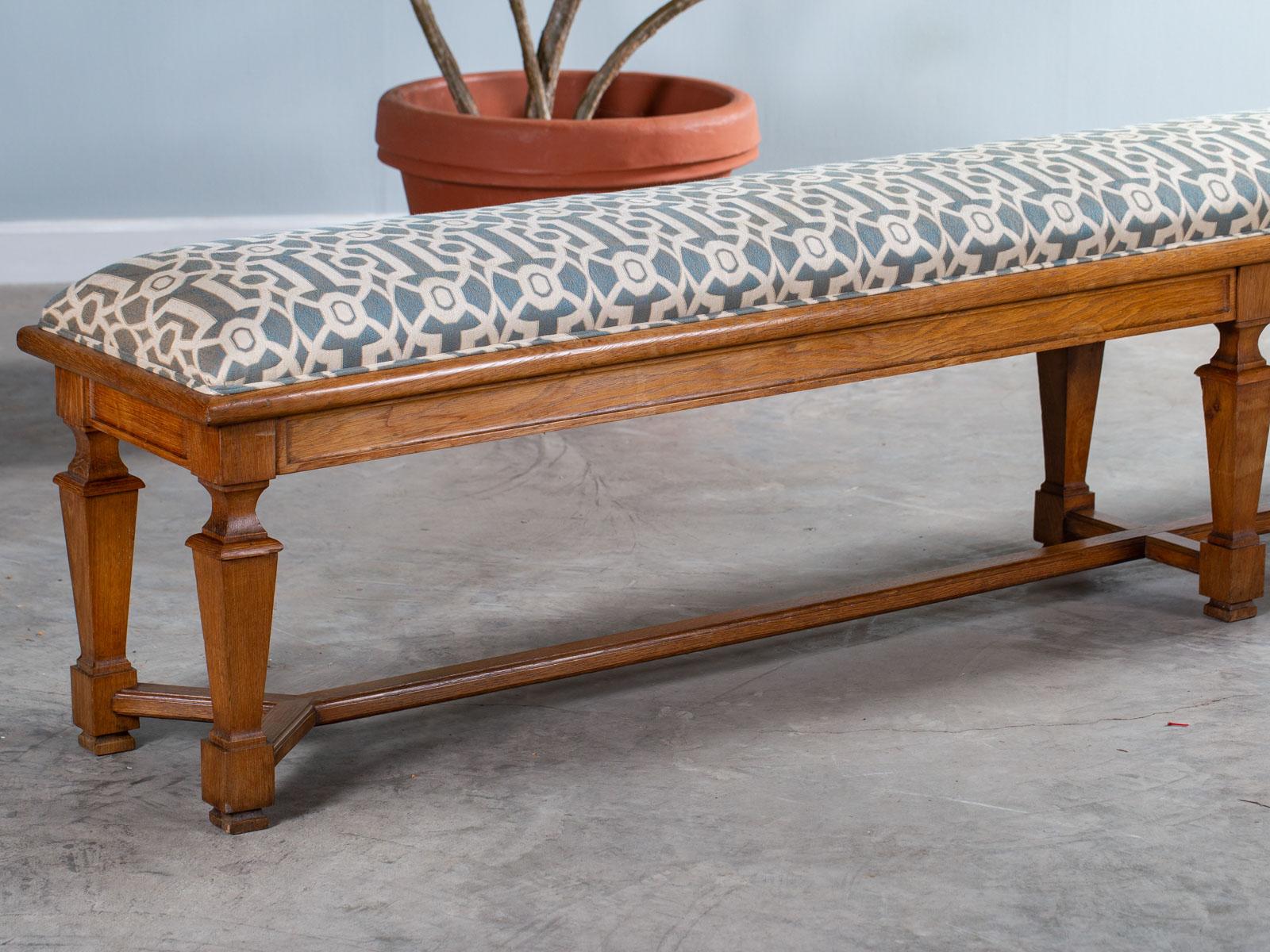 Antique French Solid Oak Louis XIV Long Bench, France, circa 1880 In Good Condition In Houston, TX