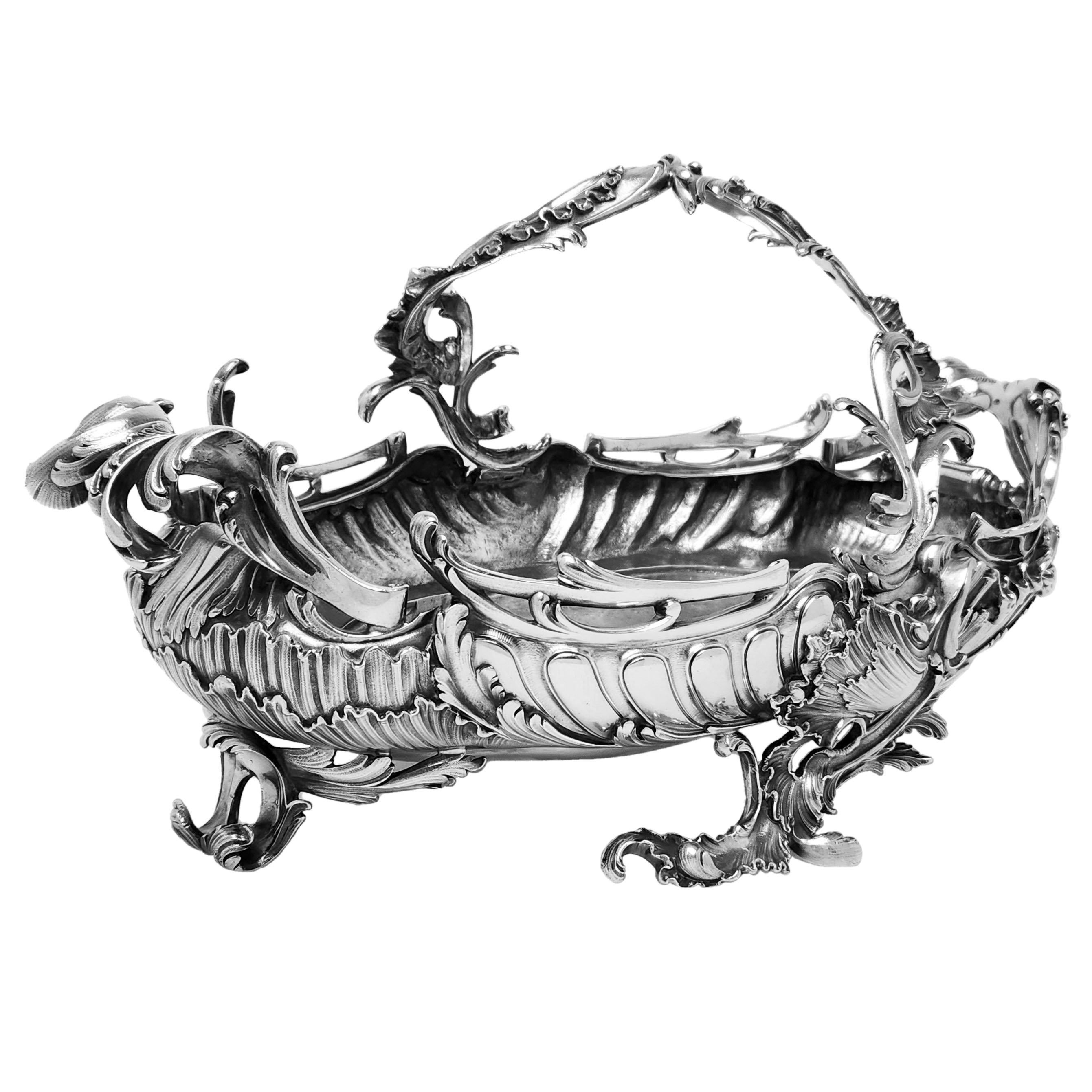 Francese Antique French Solid Silver Basket / Centrepiece / Bowl Paris c. 1890 in vendita