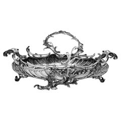 Antiguo cesto / centro de mesa / cuenco francés de plata maciza París c. 1890