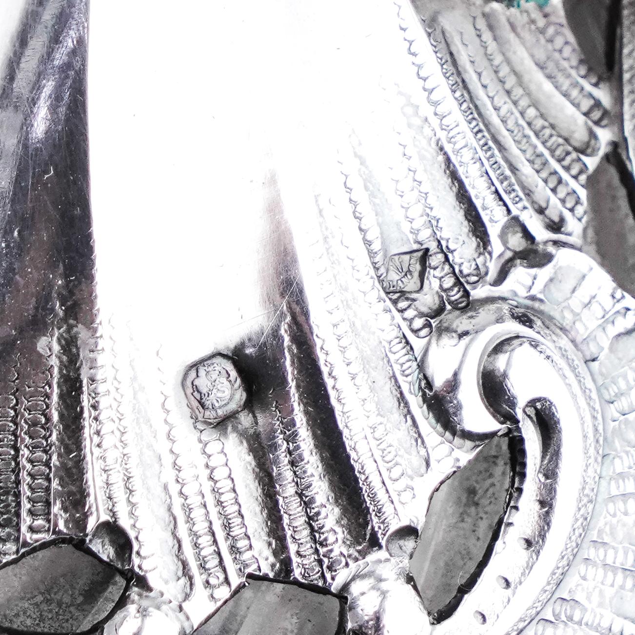 Antique French Solid Silver Ewer Glass Mounted, Rococo Shell Design Lancon 1880 For Sale 1
