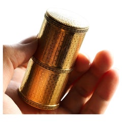 Antique French Solid Silver Gilt Box Cylindrical Etui, Engine Turned Guilloche D